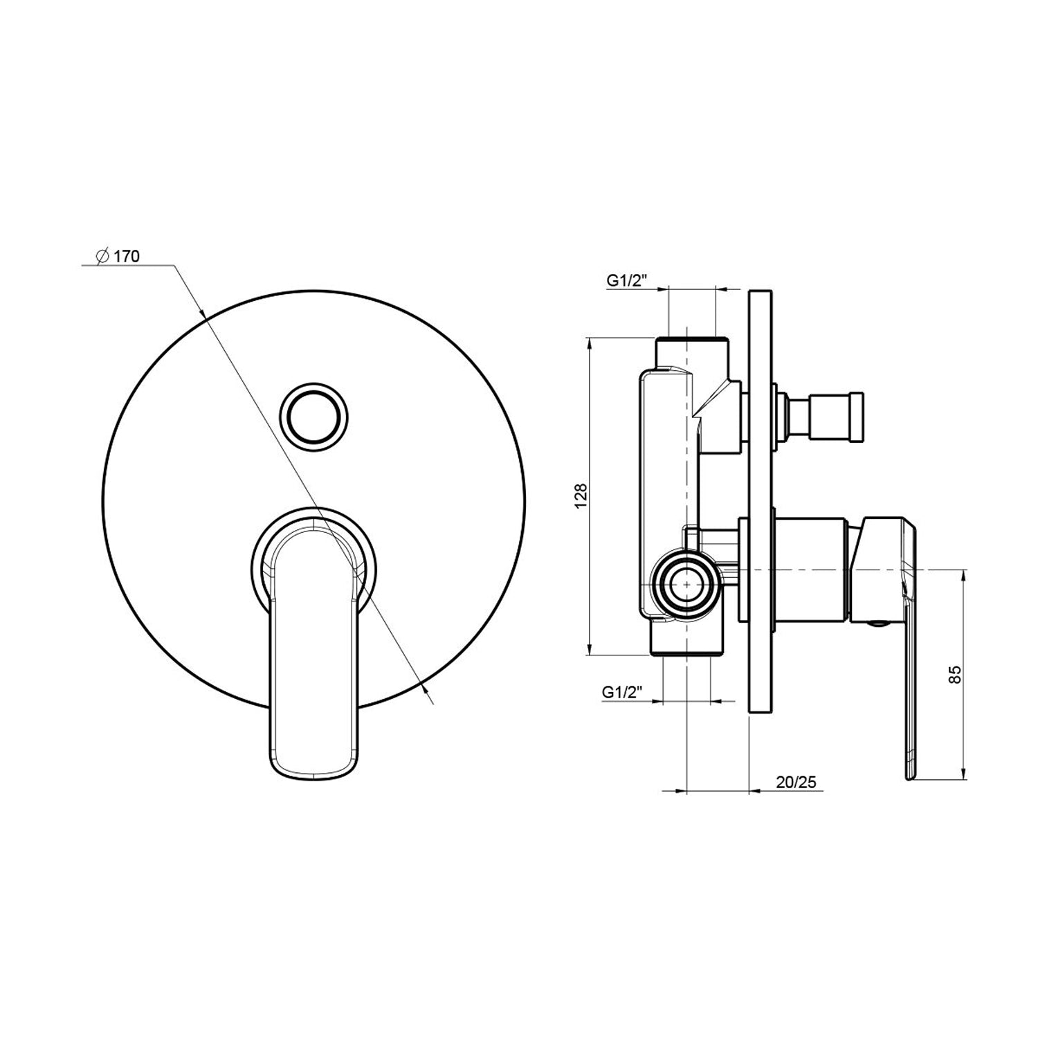 Miscelatore doccia incasso tondo 2 vie cartuccia diametro 35 by CeramicStore | Lo specialista del tuo bagno