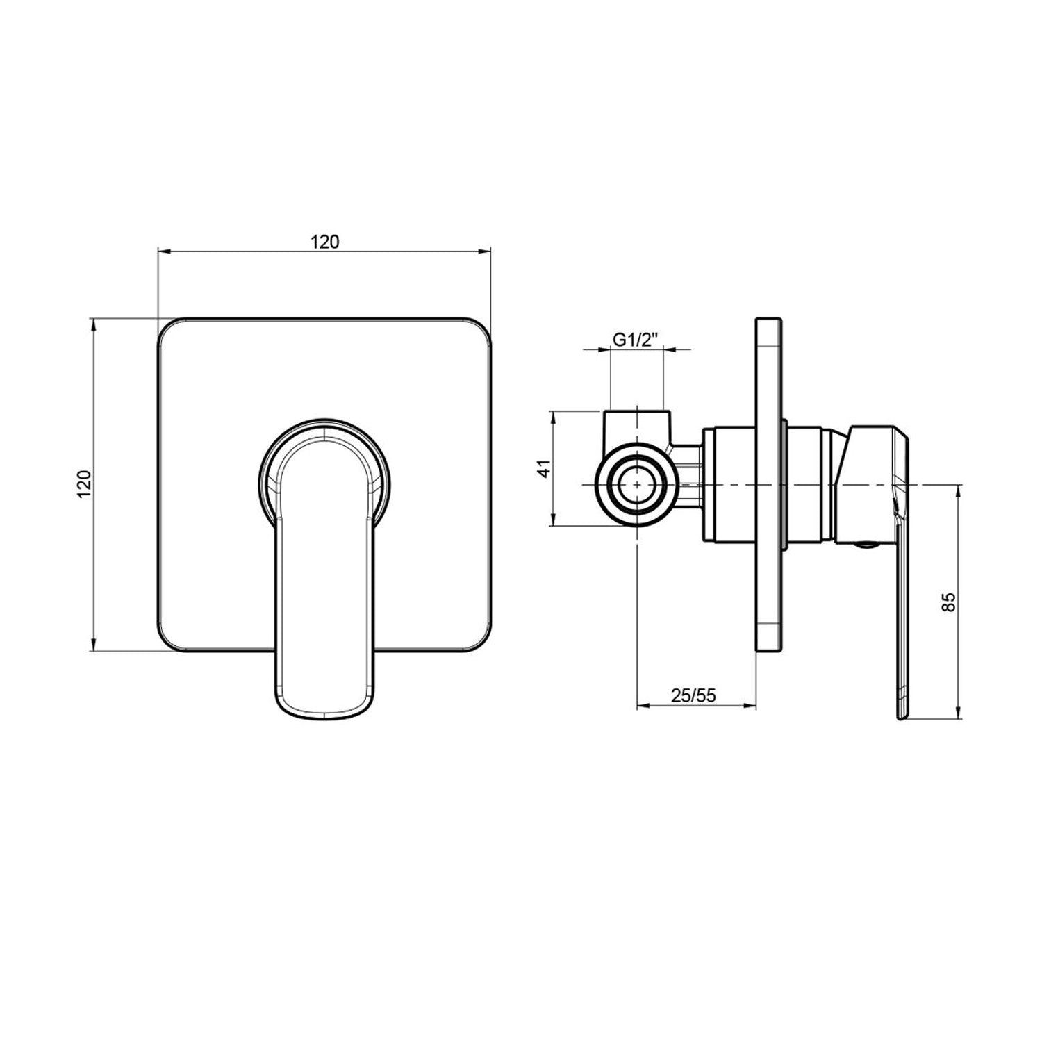 Miscelatore doccia incasso quadro una via cartuccia diametro 35 by CeramicStore | Lo specialista del tuo bagno