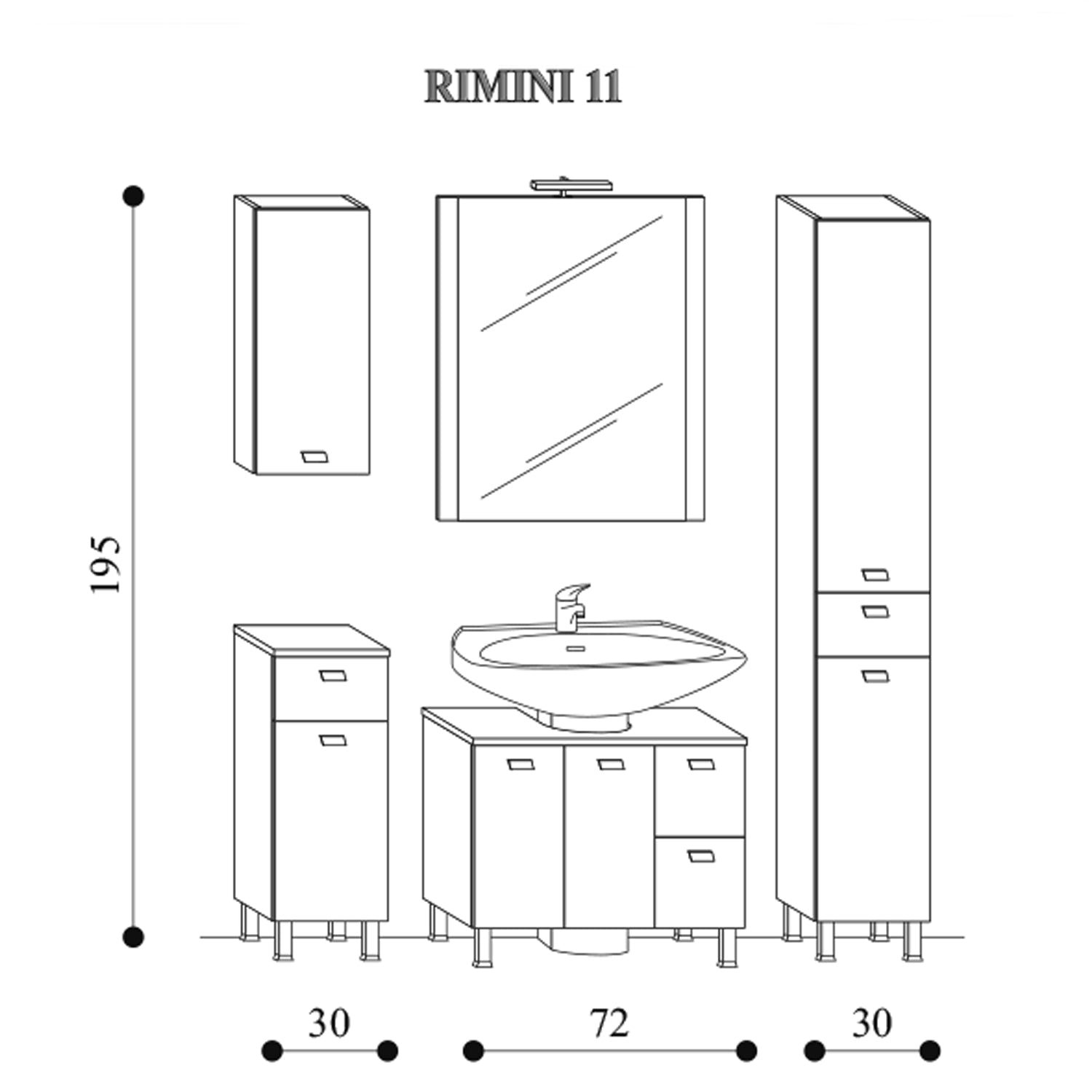 Mobile bagno a terra modello Rimini11 cm 132x195x43,5 laccato lucido bianco by CeramicStore | Lo specialista del tuo bagno