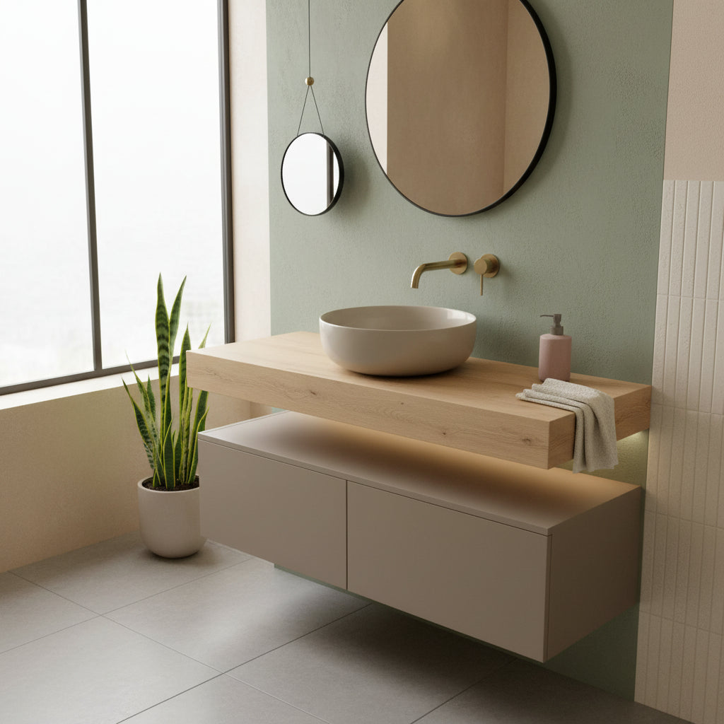 Lavabo da appoggio tondo Slim ceramica sabbia diametro 33 cm