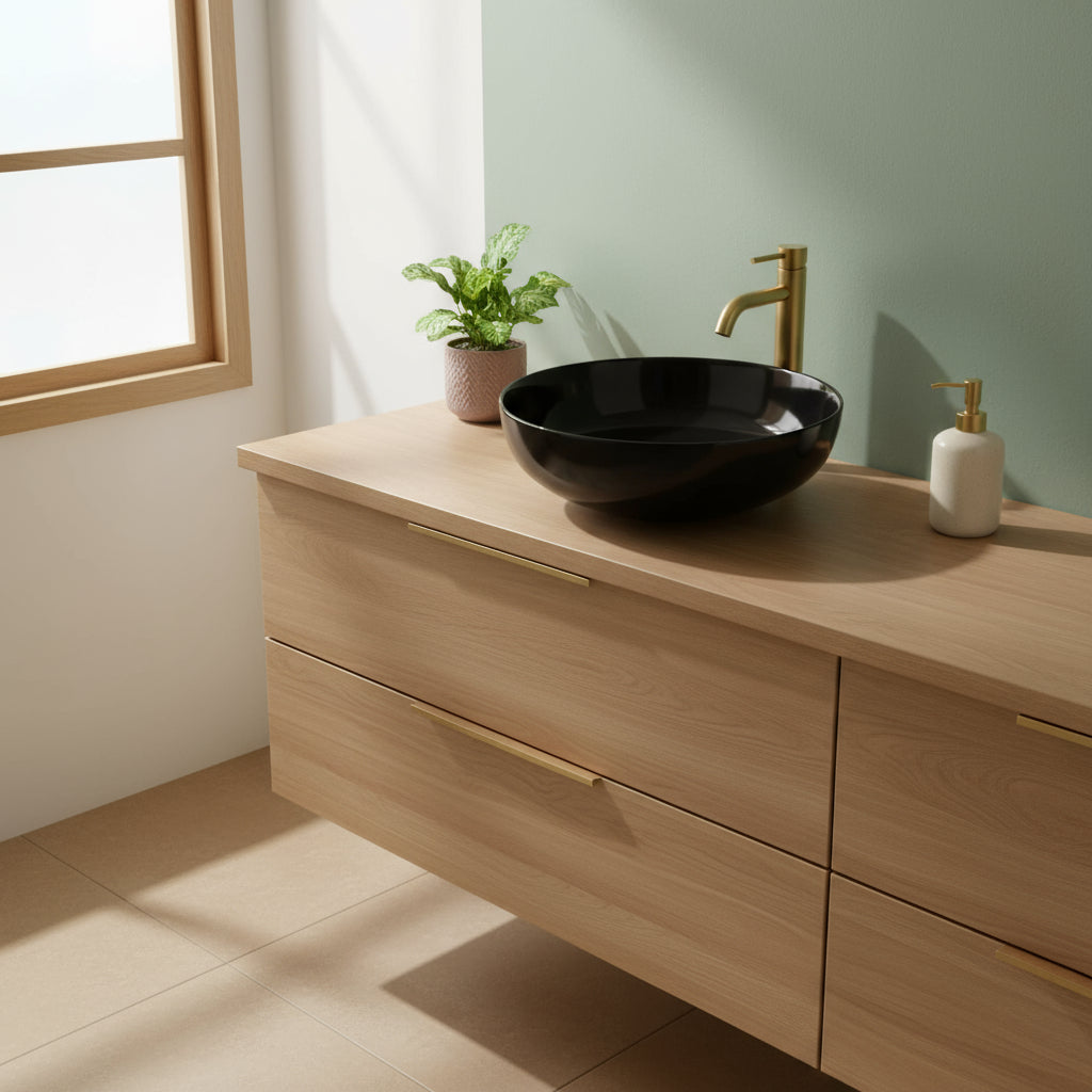 Lavabo da appoggio tondo Slim ceramica nera diametro 33 cm