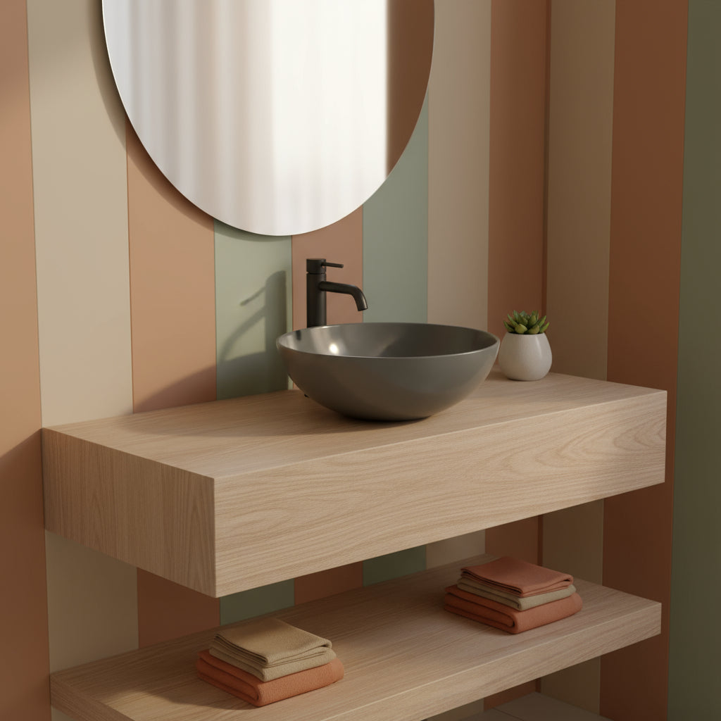 Lavabo da appoggio tondo Slim ceramica grigia diametro 35