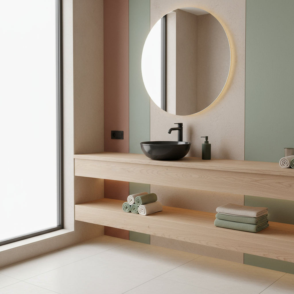 Lavabo da appoggio tondo Slim ceramica nera diametro 33 cm e altezza 14 cm