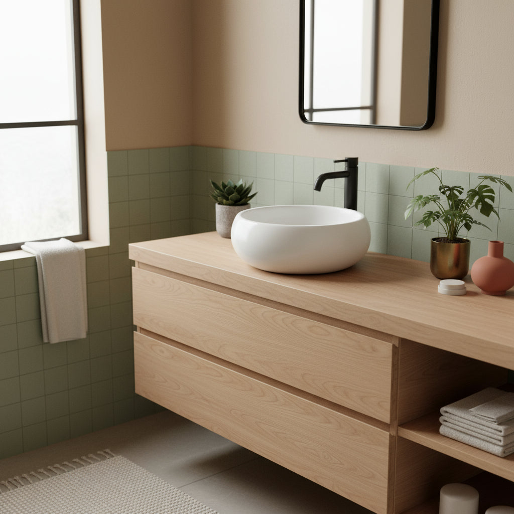 Lavabo d'appoggio tondo ceramica bianca diametro 39