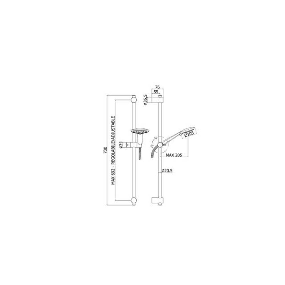 Saliscendi con asta in metallo e doccia 4 getti con miscelatore monocamonado Cromo Paffoni by CeramicStore | Lo specialista del tuo bagno
