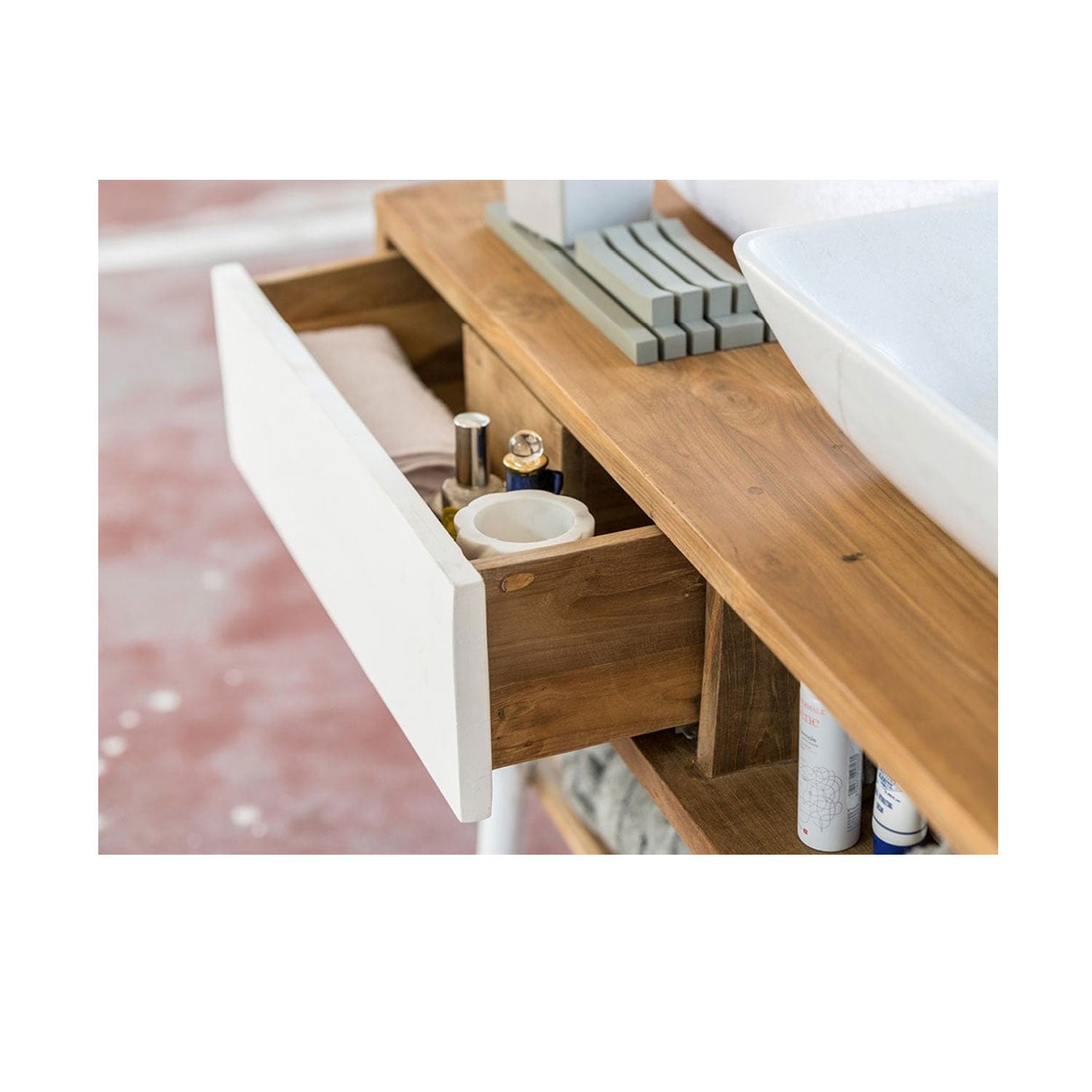Consolle da bagno in Teak naturale serie Feelgood Cipi 150cm - frontale bianco by CeramicStore | Lo specialista del tuo bagno
