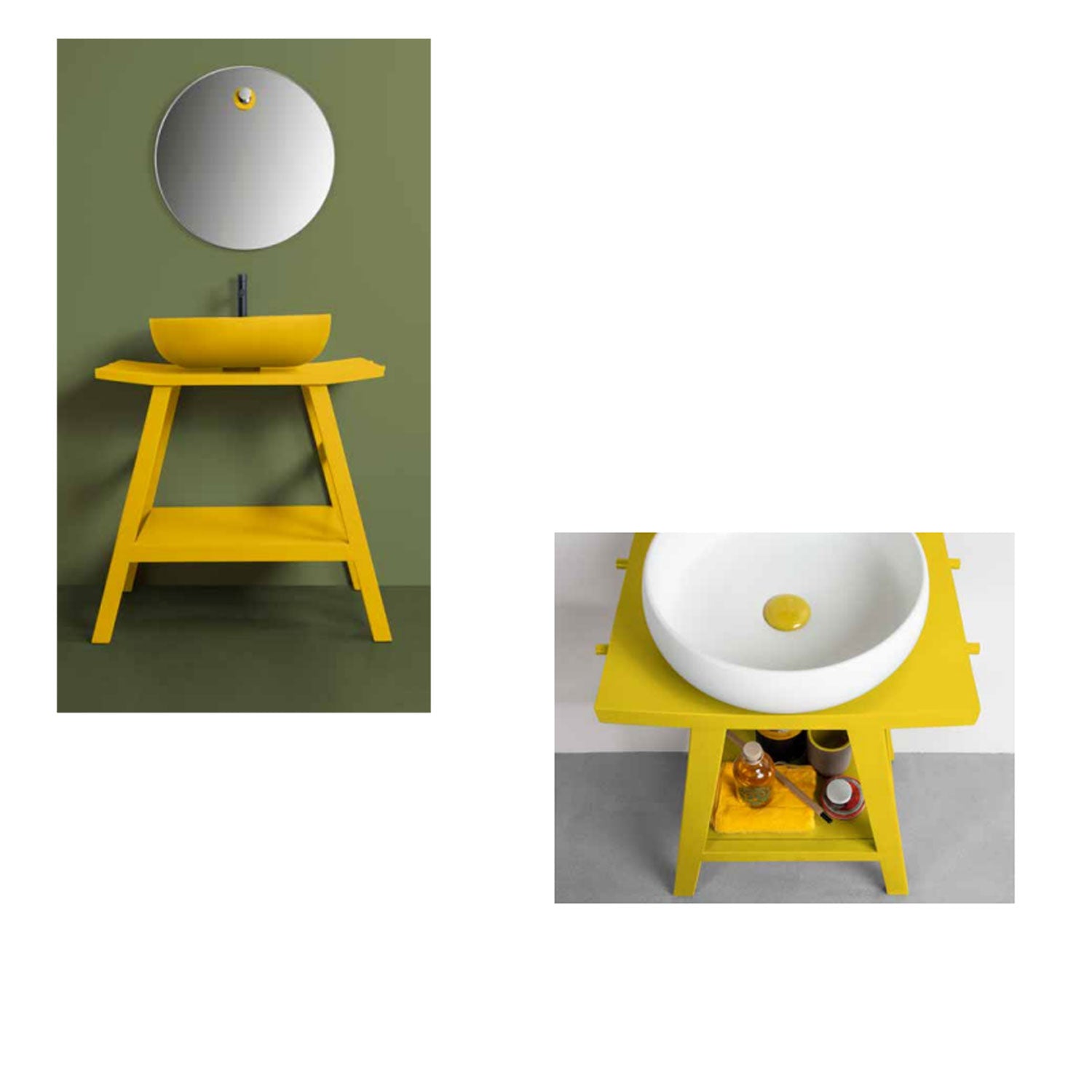 Consolle in Teak naturale di recupero trattato serie Zen XL Cipi 86cm - Giallo mostarda by CeramicStore | Lo specialista del tuo bagno