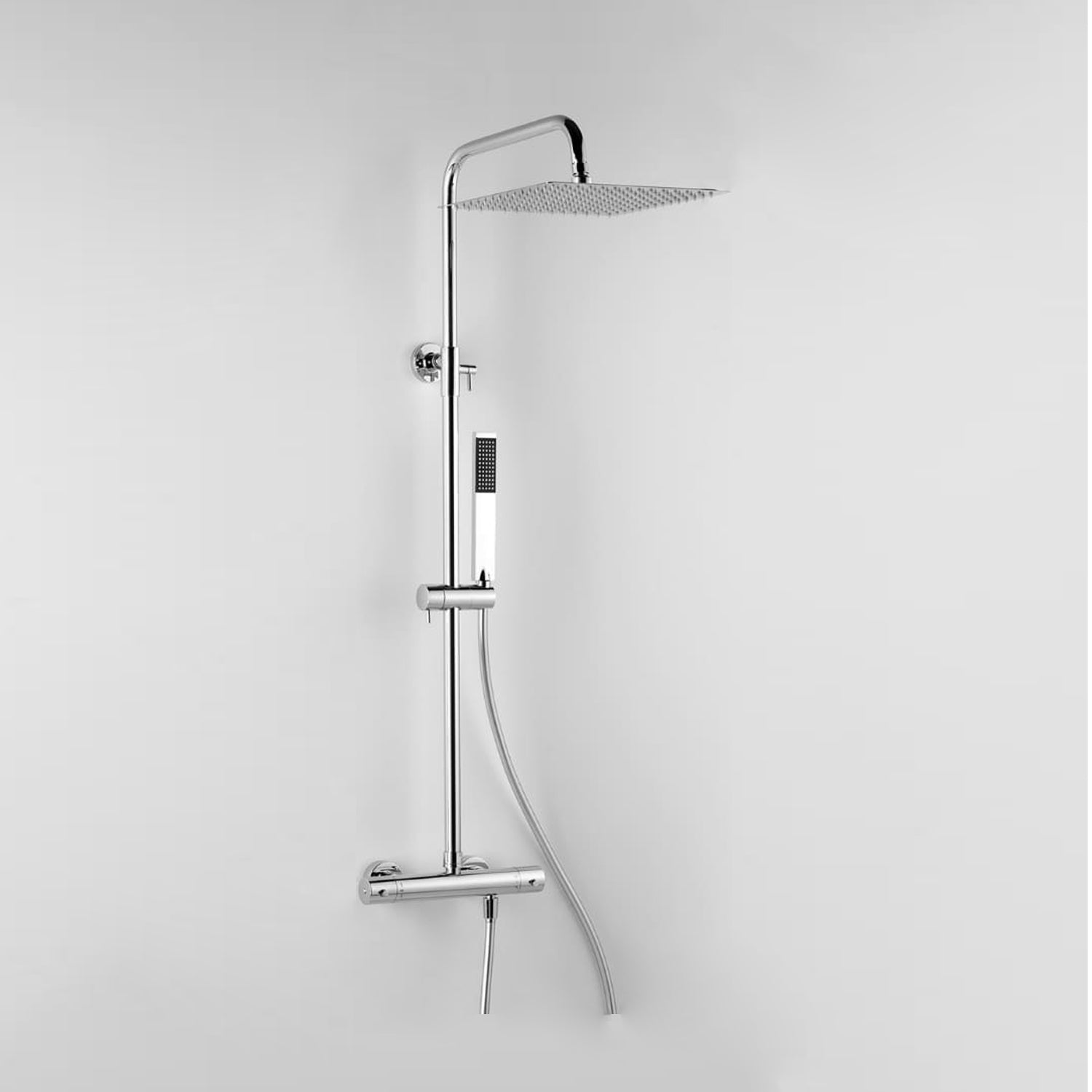 Colonna doccia termostatica quadrata con soffione 25x25 cm e corpo telescopico by CeramicStore | Lo specialista del tuo bagno