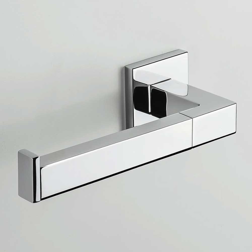 Porta rotolo Sinistro di forma squadrata in ottone cromato Colombo Design collezione BasicQ Con fissaggio a tassello