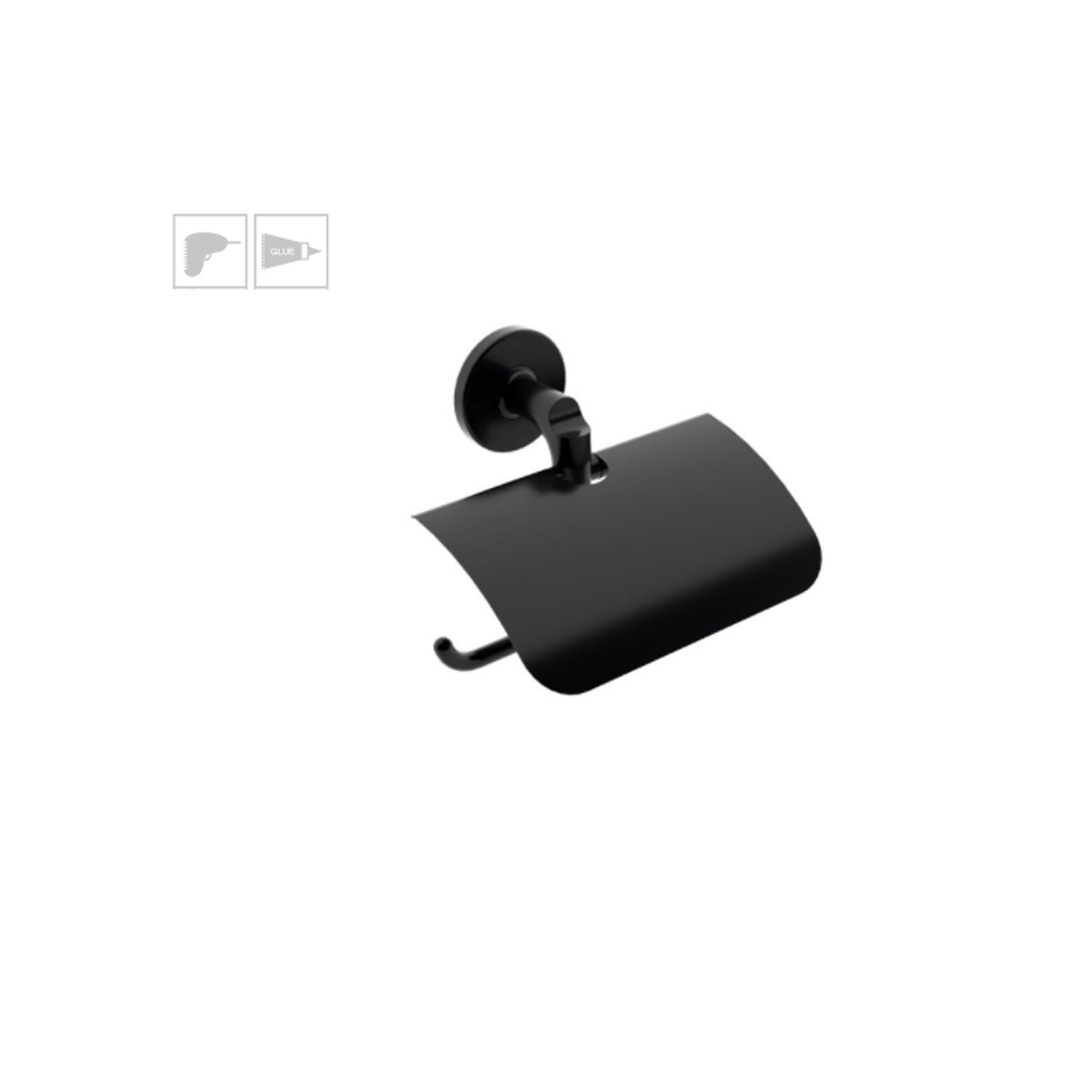Porta rotolo coperto da incollo o da fissare a parete in ottone verniciato nero opaco collezione Sebecà di Lineabeta