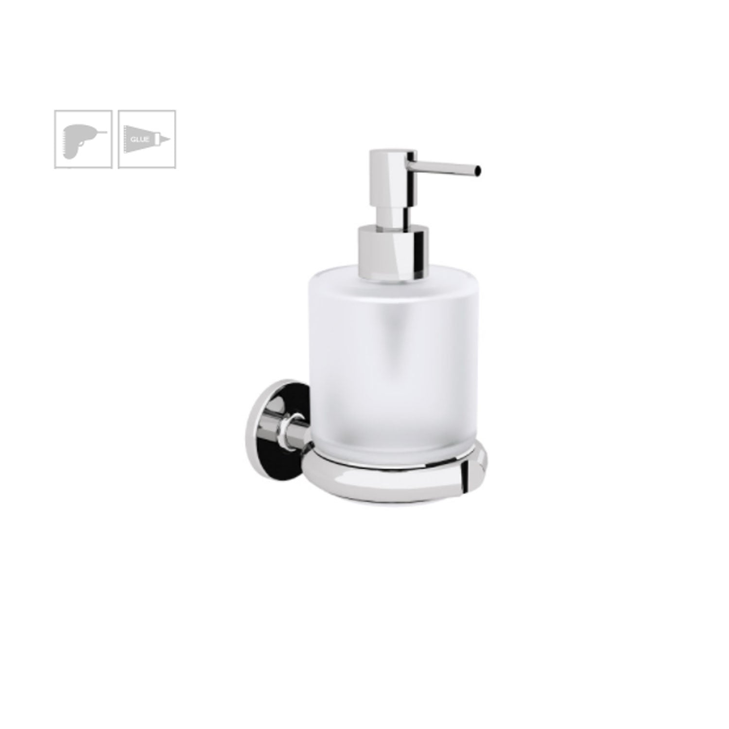 Dispenser sapone da incollo o da fissare a parete in ottone cromato e vetro acidato collezione Sebecà di Lineabeta 250ml by CeramicStore | Lo specialista del tuo bagno