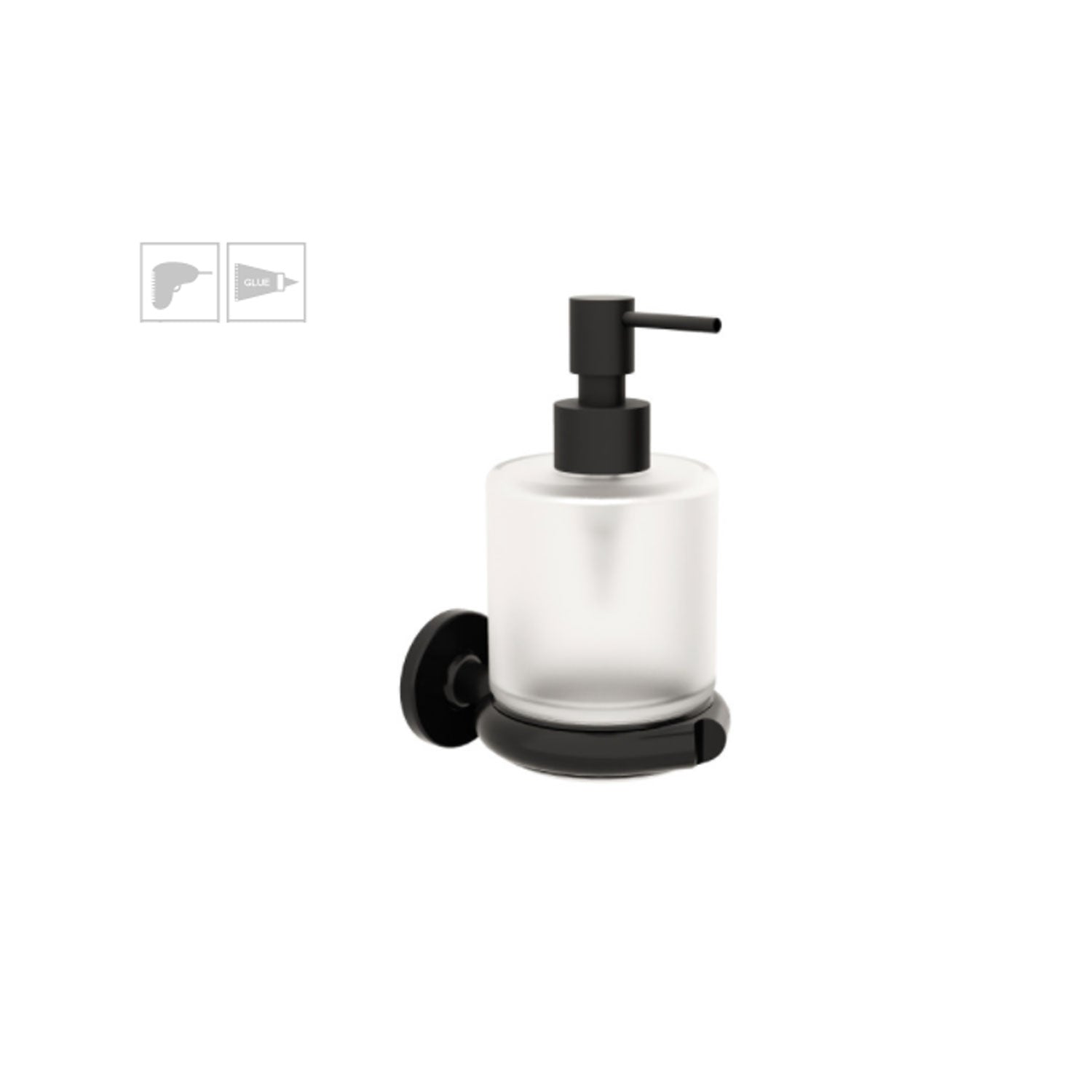 Dispenser sapone da incollo o da fissare a parete in ottone verniciato nero opaco e vetro acidato collezione Sebecà di Lineabeta 250ml by CeramicStore | Lo specialista del tuo bagno
