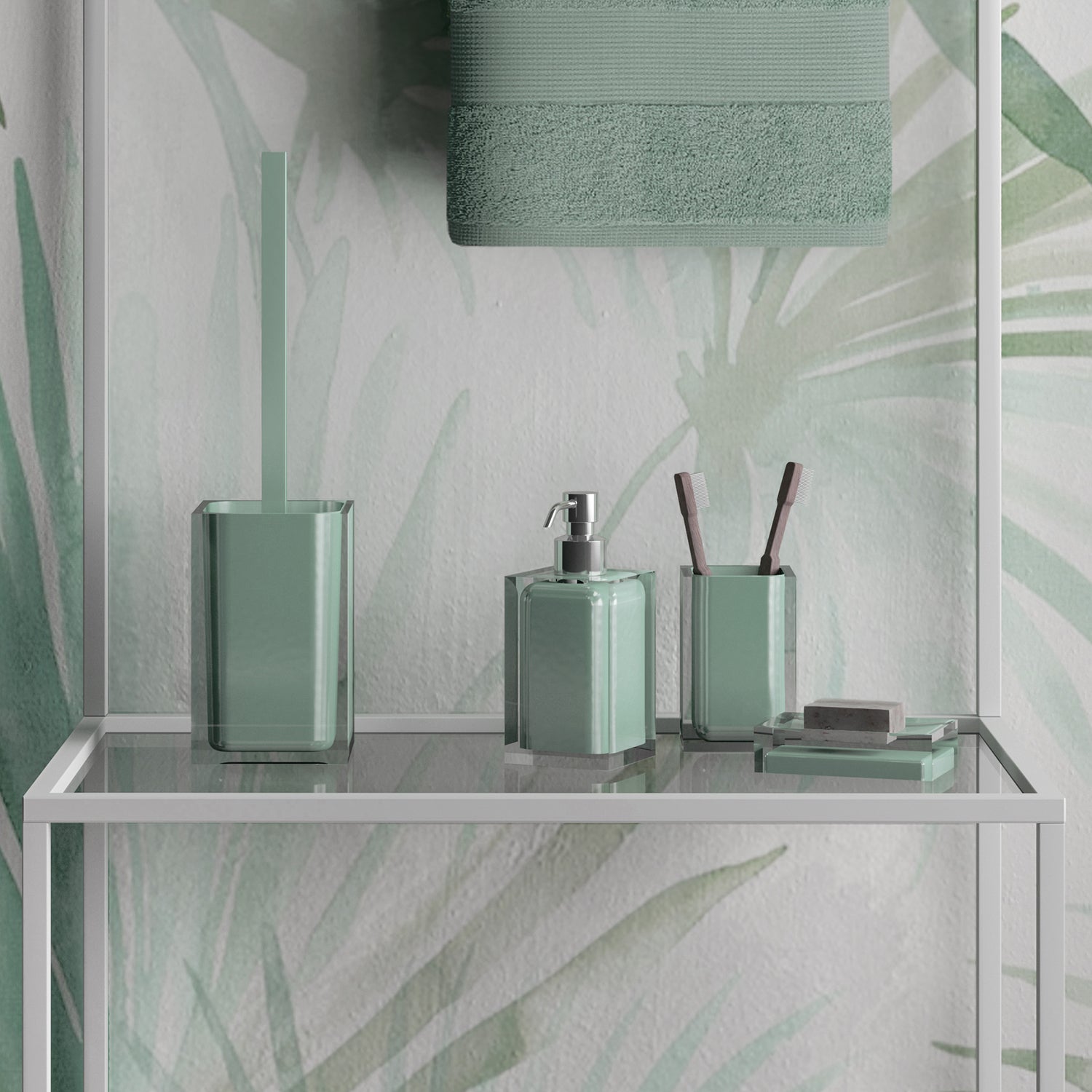 Portasapone da appoggio in resina collezione Gedy serie Rainbow - Verde Menta