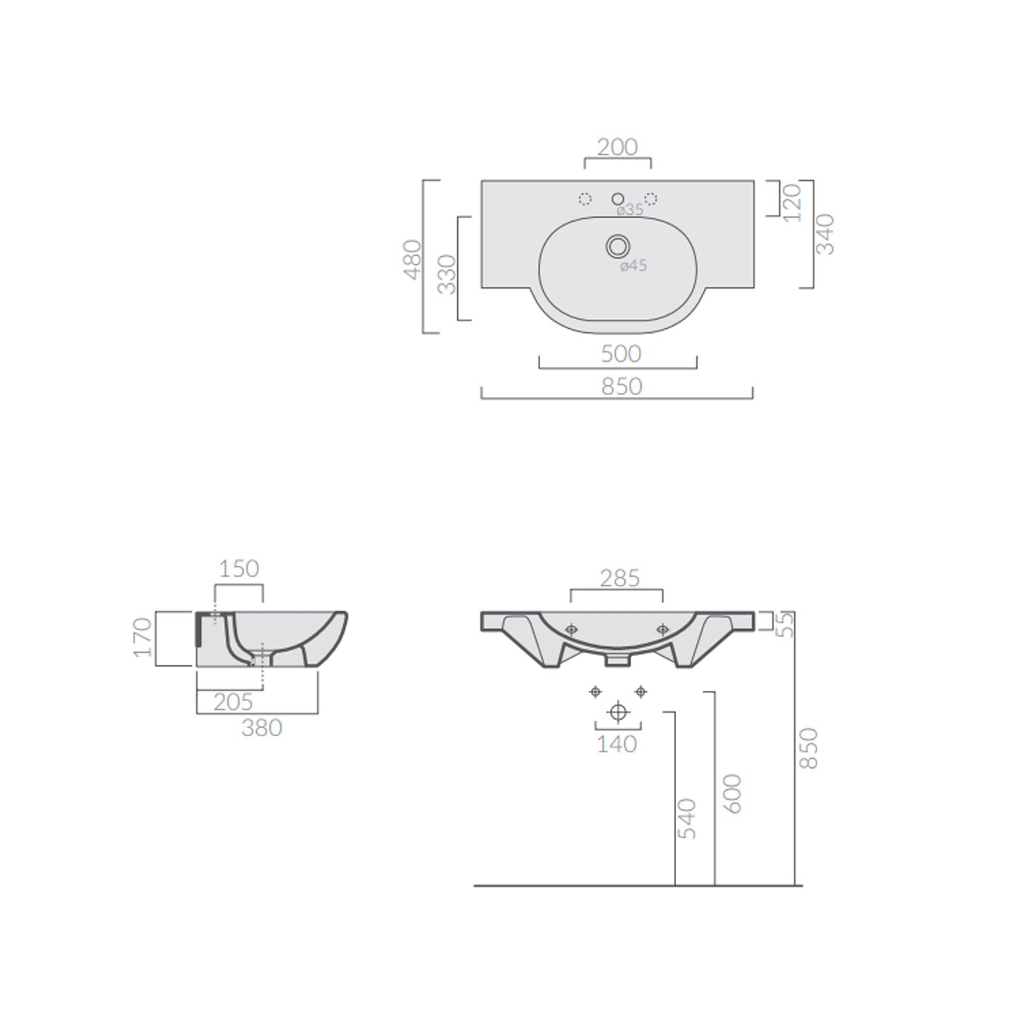 Lavabo sospeso in ceramica serie M2 di Ceramica Galassia - Bianco lucido 85cm by CeramicStore | Lo specialista del tuo bagno