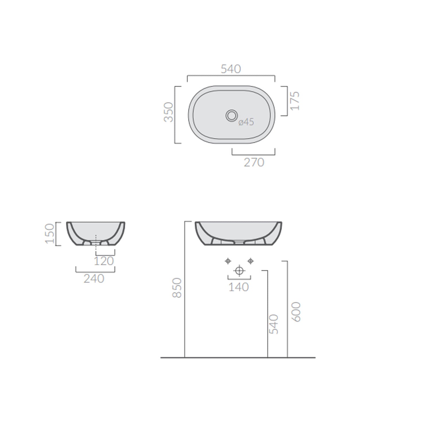 Lavabo ciotola da appoggio in ceramica serie M2 di Ceramica Galassia - Bianco lucido 54x35xh15 cm