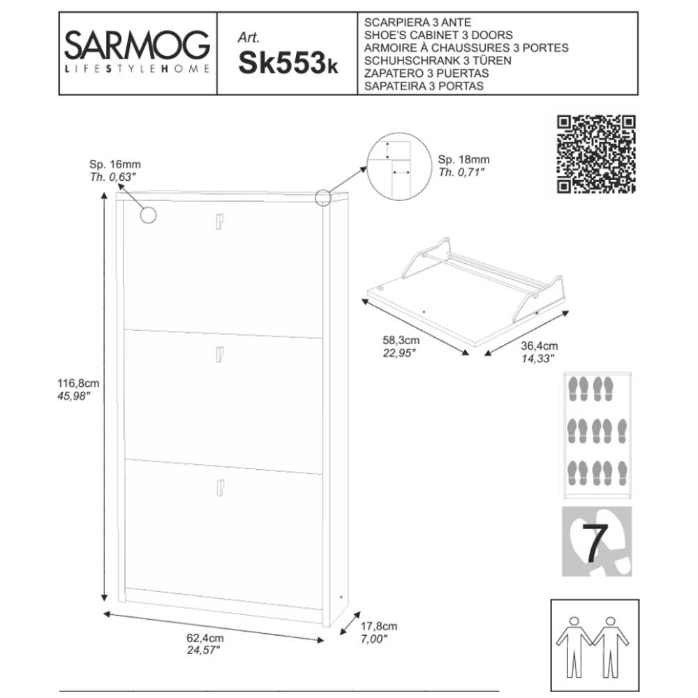 Elegante scarpiera a 3 ante con maniglia satinata finitura Olmo Chiaro by Sarmog by CeramicStore | Lo specialista del tuo bagno