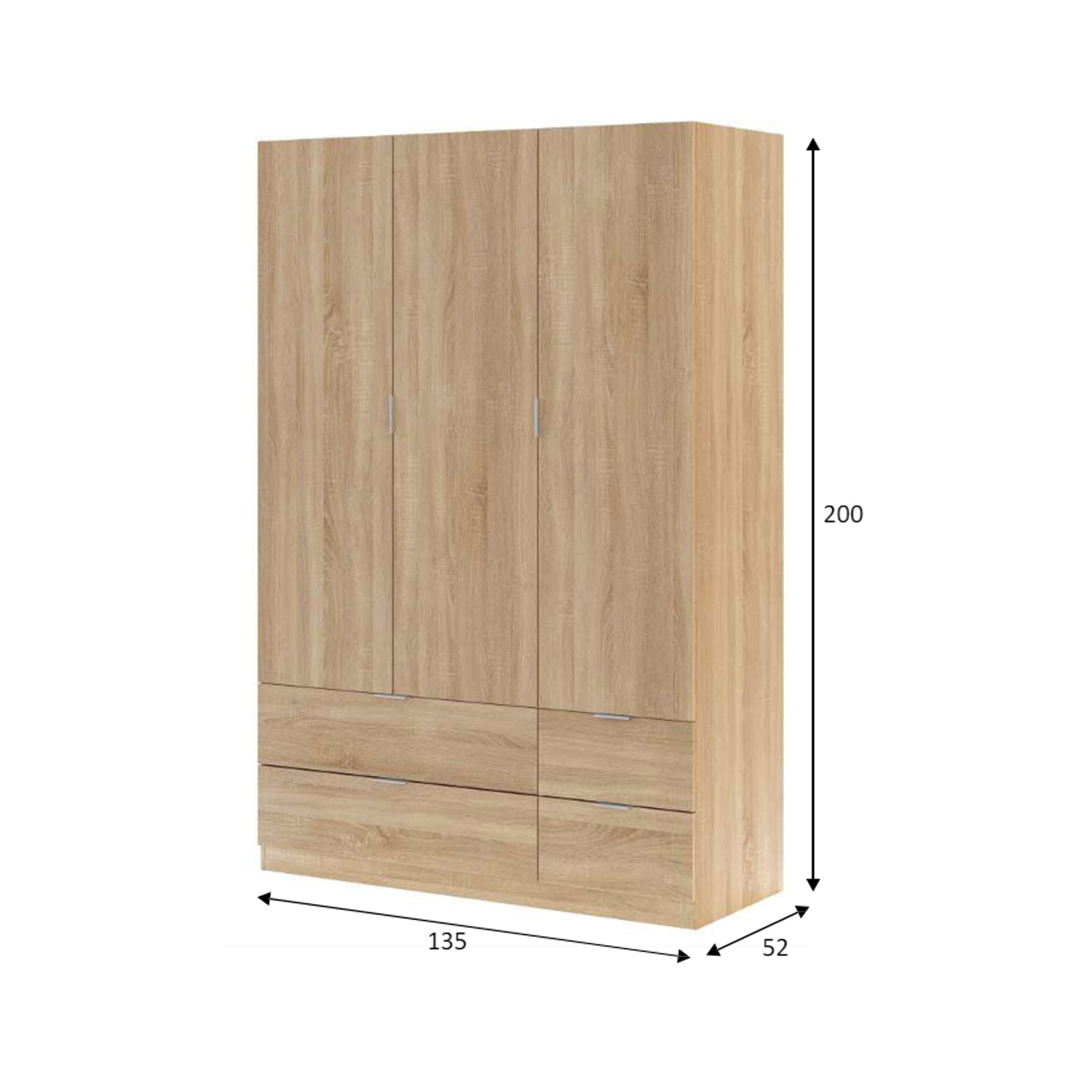 Armadio a 3 ante e 4 cassetti, due piccoli e due grandi - Rovere by CeramicStore | Lo specialista del tuo bagno