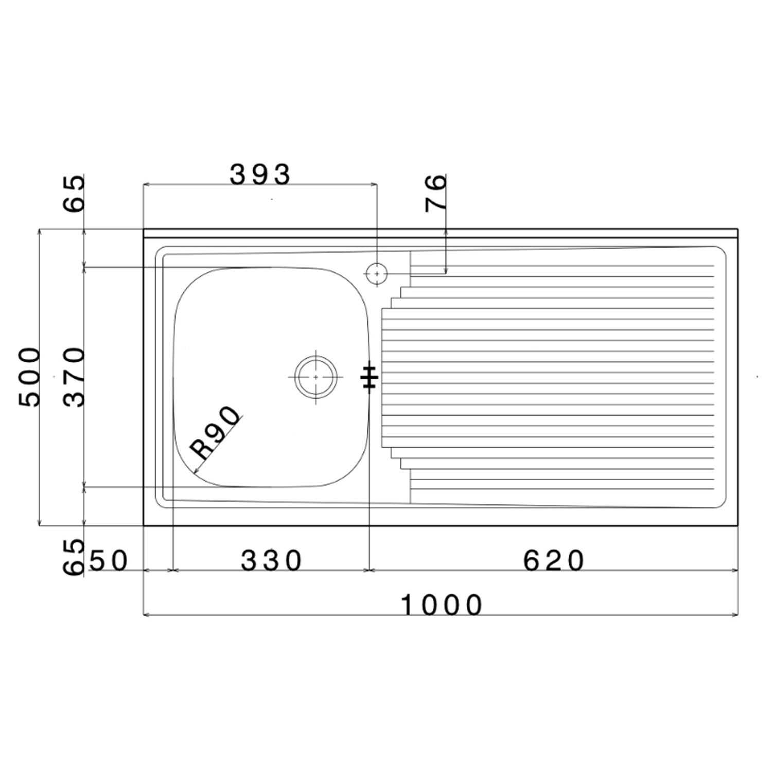 Lavello da cucina in acciaio inox con 1 vasca e sgocciolatoio a destra 100x50 cm by CeramicStore | Lo specialista del tuo bagno