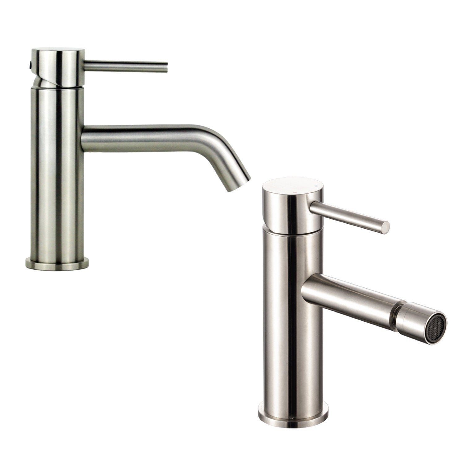 Coppia di miscelatori per lavabo e bidet serie TriaSix in acciaio 316 spazzolato by CeramicStore | Lo specialista del tuo bagno