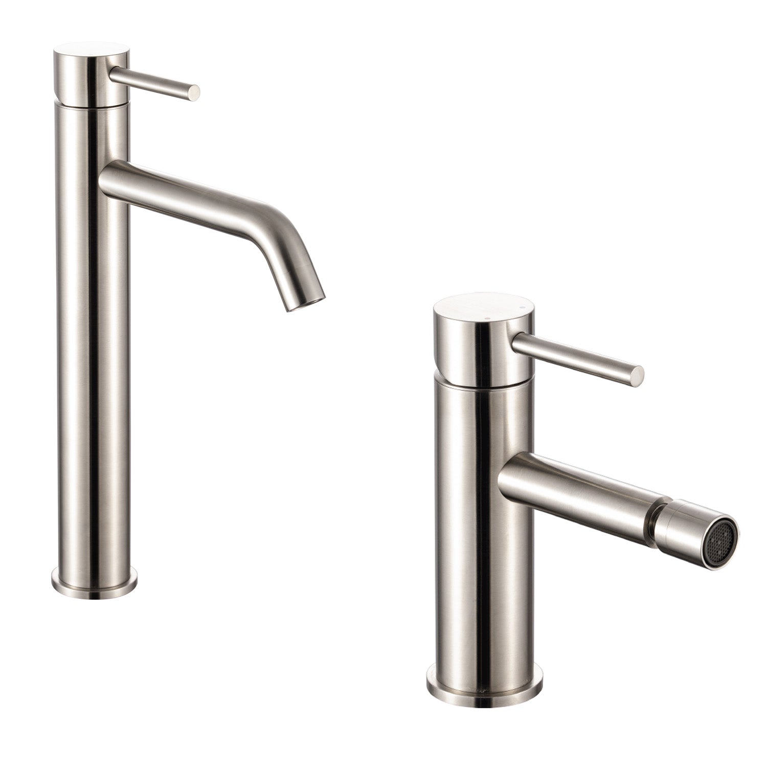 Coppia di miscelatori per lavabo alto e bidet serie TriaSix in acciaio 316 spazzolato by CeramicStore | Lo specialista del tuo bagno