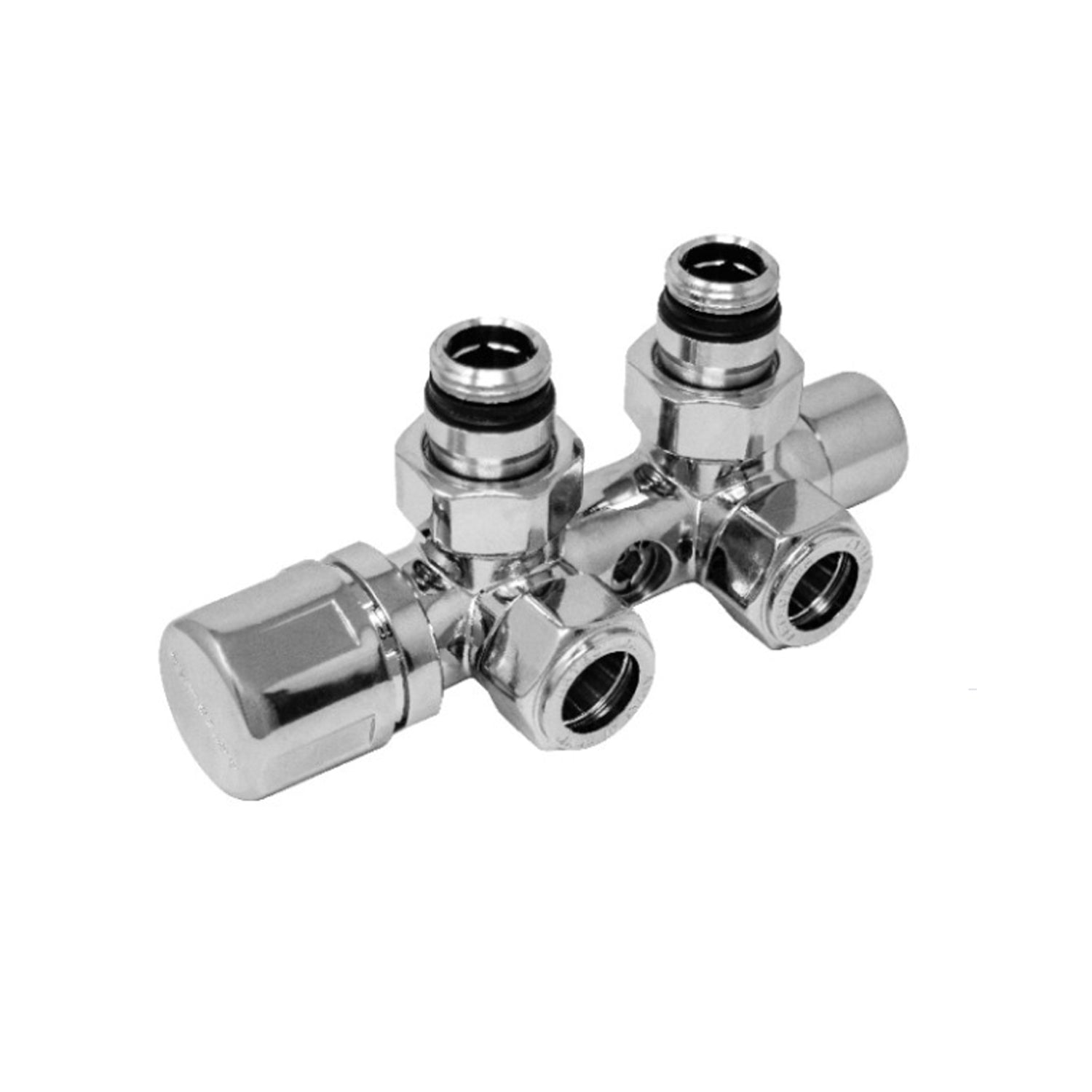 Valvola-detentore termostatizzabile per interasse 50 mm con kit copritubo cromo by CeramicStore | Lo specialista del tuo bagno