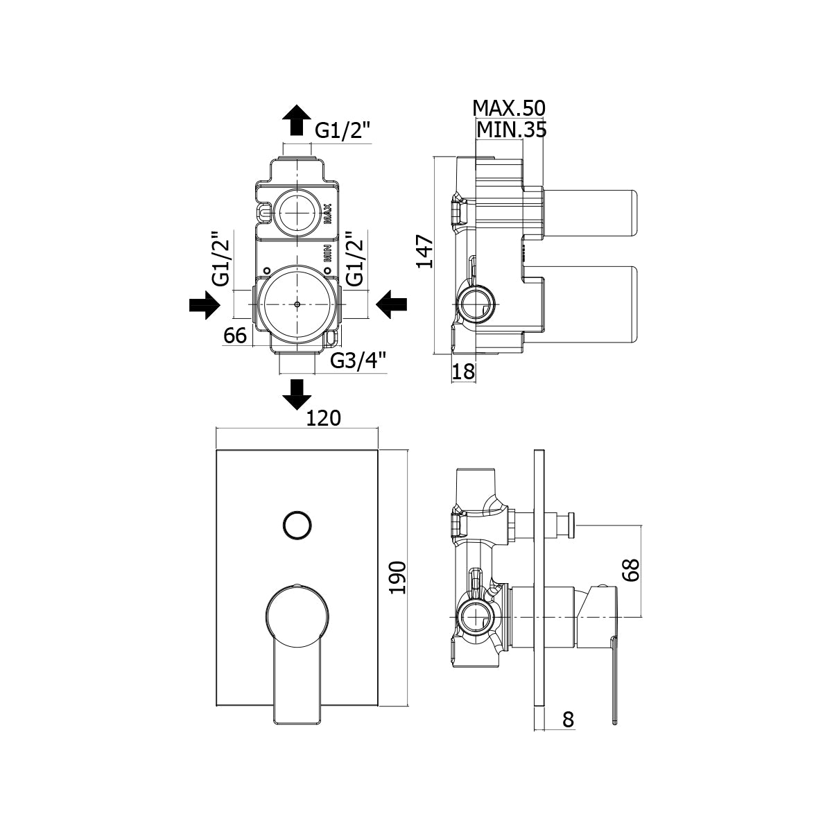 Miscelatore incasso doccia 2 uscite Paffoni Tango deviatore a pulsante e piastra 120x190 mm by CeramicStore | Lo specialista del tuo bagno