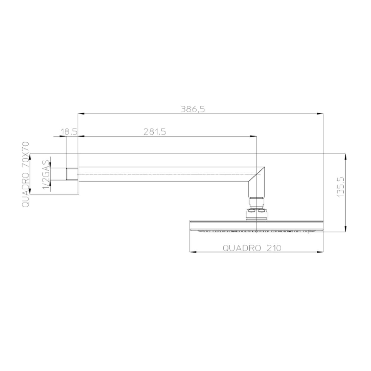 Soffione doccia quadro a parete Bossini Cosmo 21x21 nero opaco con braccio 300 mm by CeramicStore | Lo specialista del tuo bagno