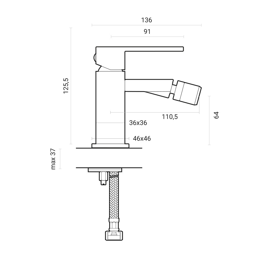 Miscelatore bidet monocomando RubiFlux Square ottone cromato con piletta di scarico click-clack by CeramicStore | Lo specialista del tuo bagno