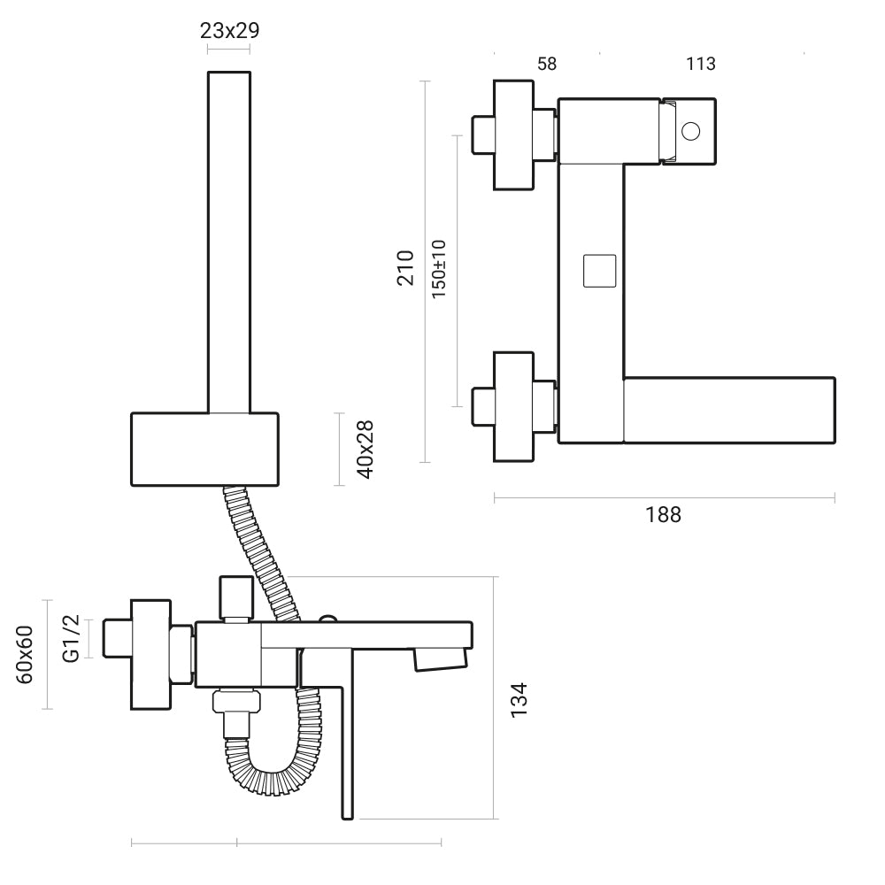 Miscelatore vasca esterno Square ottone cromo completo di set doccia by CeramicStore | Lo specialista del tuo bagno