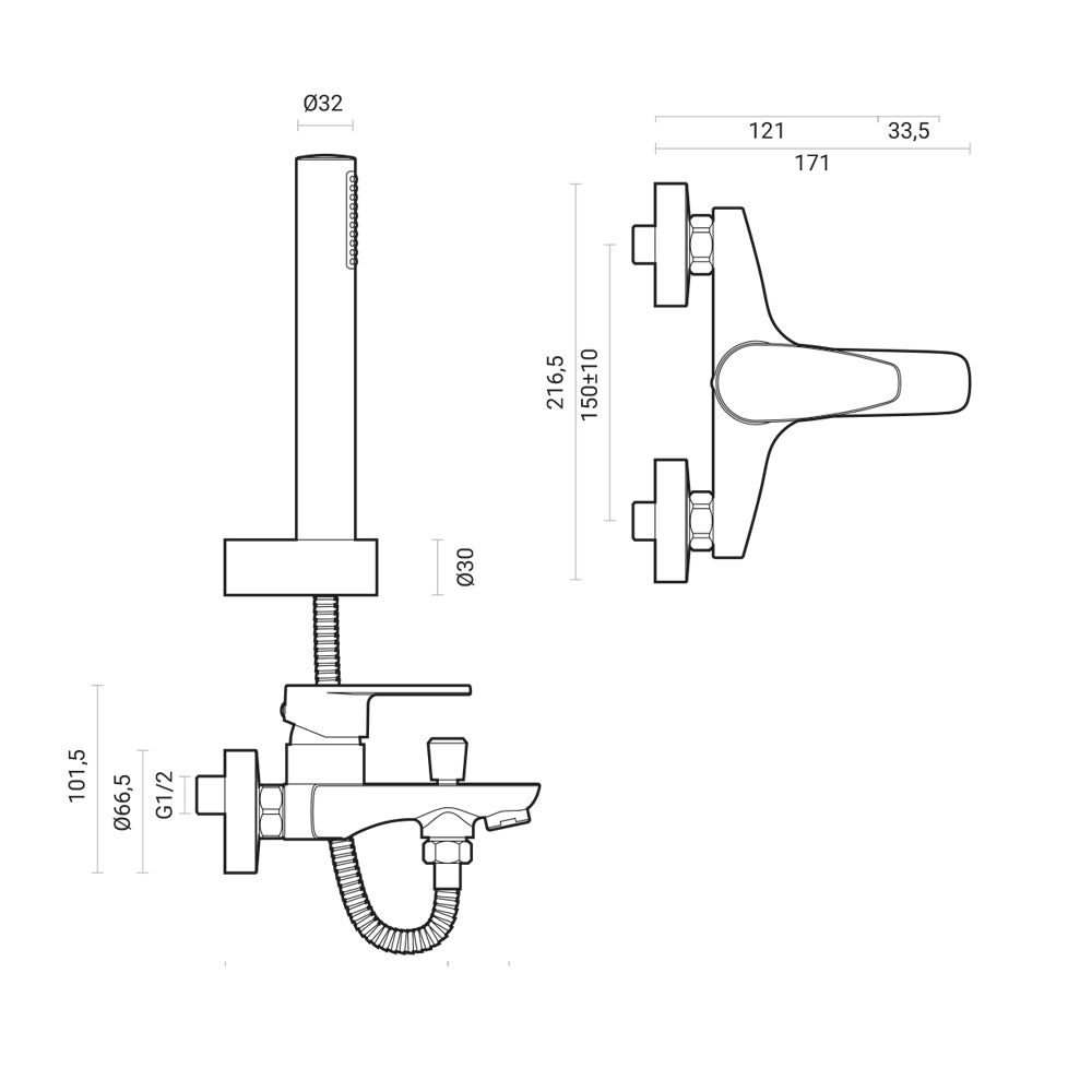 Miscelatore vasca esterno Orion ottone cromato fornito con set doccia by CeramicStore | Lo specialista del tuo bagno