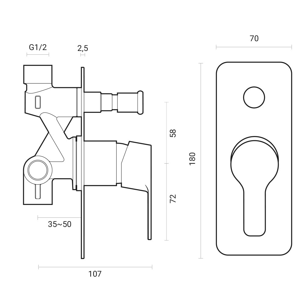 Miscelatore doccia incasso Brezza con deviatore 2 vie ottone cromato con placca Slim by CeramicStore | Lo specialista del tuo bagno