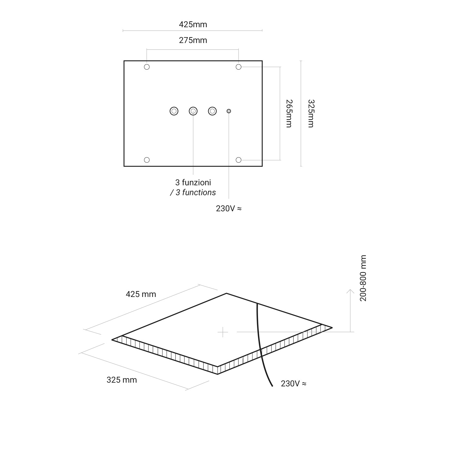 Soffione doccia rettangolare ad incasso 35x45 cm a 3 vie in acciaio inox 304 con cromoterapia by CeramicStore | Lo specialista del tuo bagno