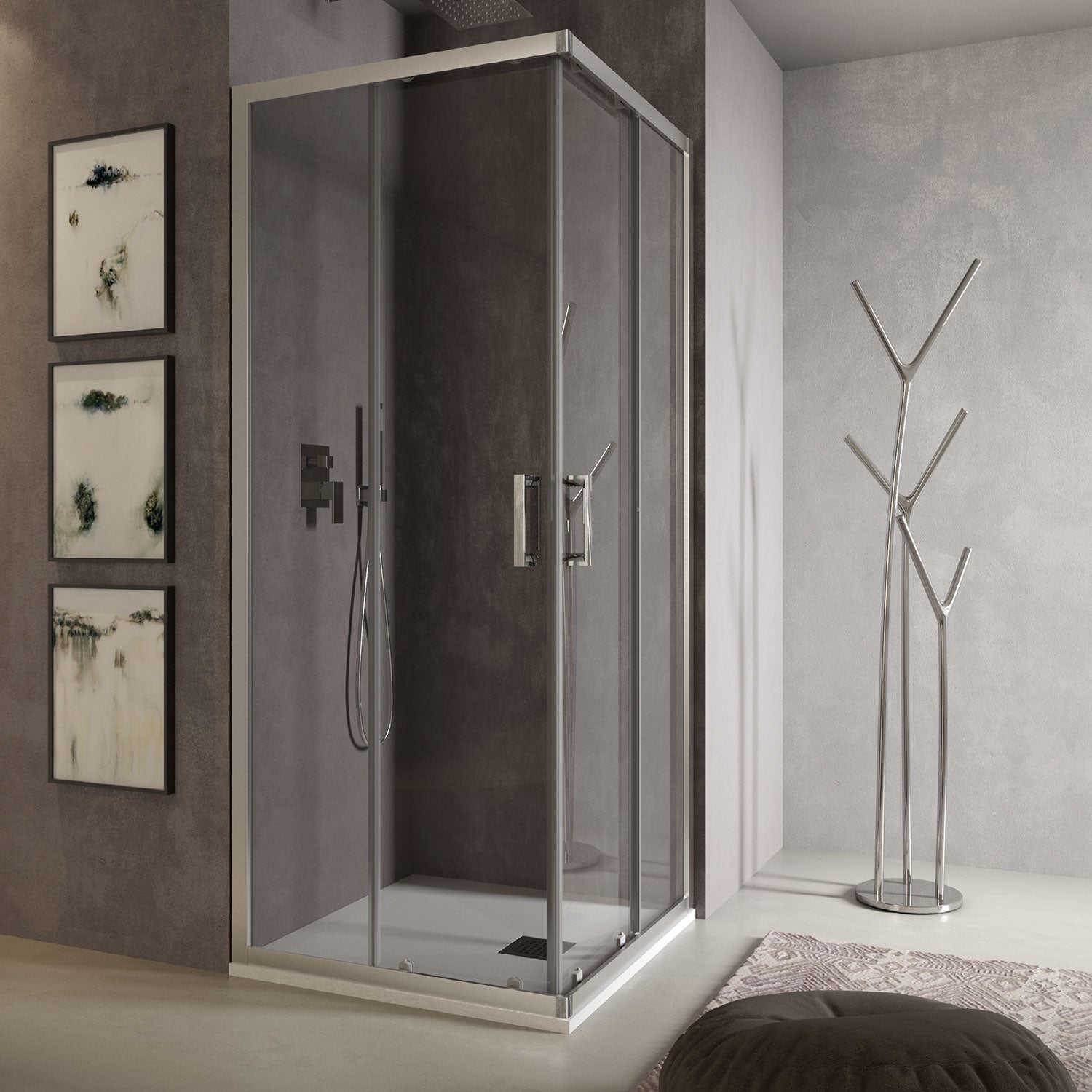 Box doccia angolare Loop 70x70 in alluminio e cristallo trasparente anticalcare Smart Clean by CeramicStore | Lo specialista del tuo bagno