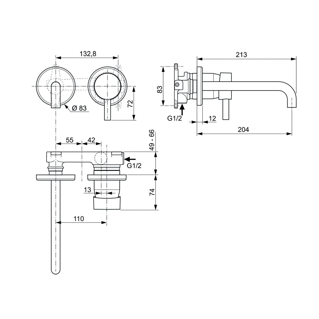 Miscelatore monocomando lavabo per installazione a parete con cartuccia da 47 mm by CeramicStore | Lo specialista del tuo bagno