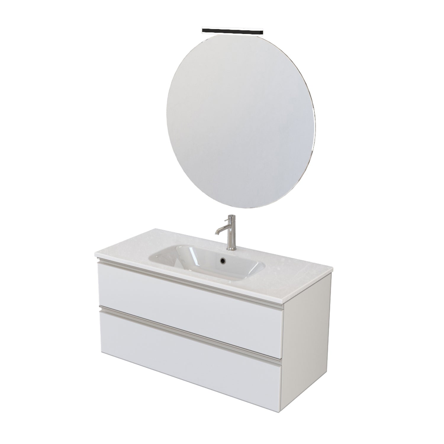 Composizione bagno sospesa Nexu 2 cassetti con lavabo specchio con lampada LED 100x50 cm bianco by CeramicStore | Lo specialista del tuo bagno