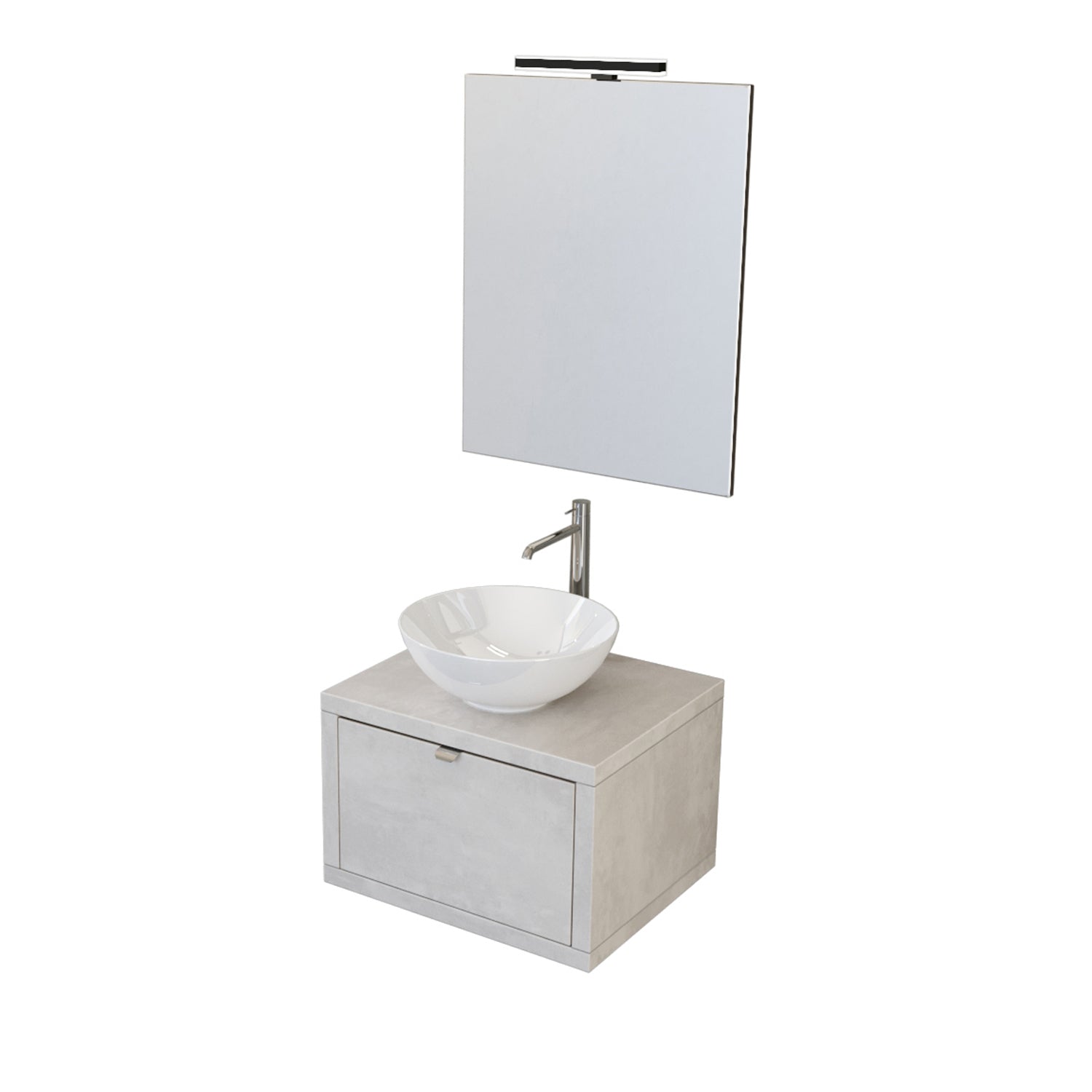 Composizione bagno sospesa Nyumba a 1 cassetto con lavabo, specchio e lampada LED 60x40 cm grigio cielo by CeramicStore | Lo specialista del tuo bagno