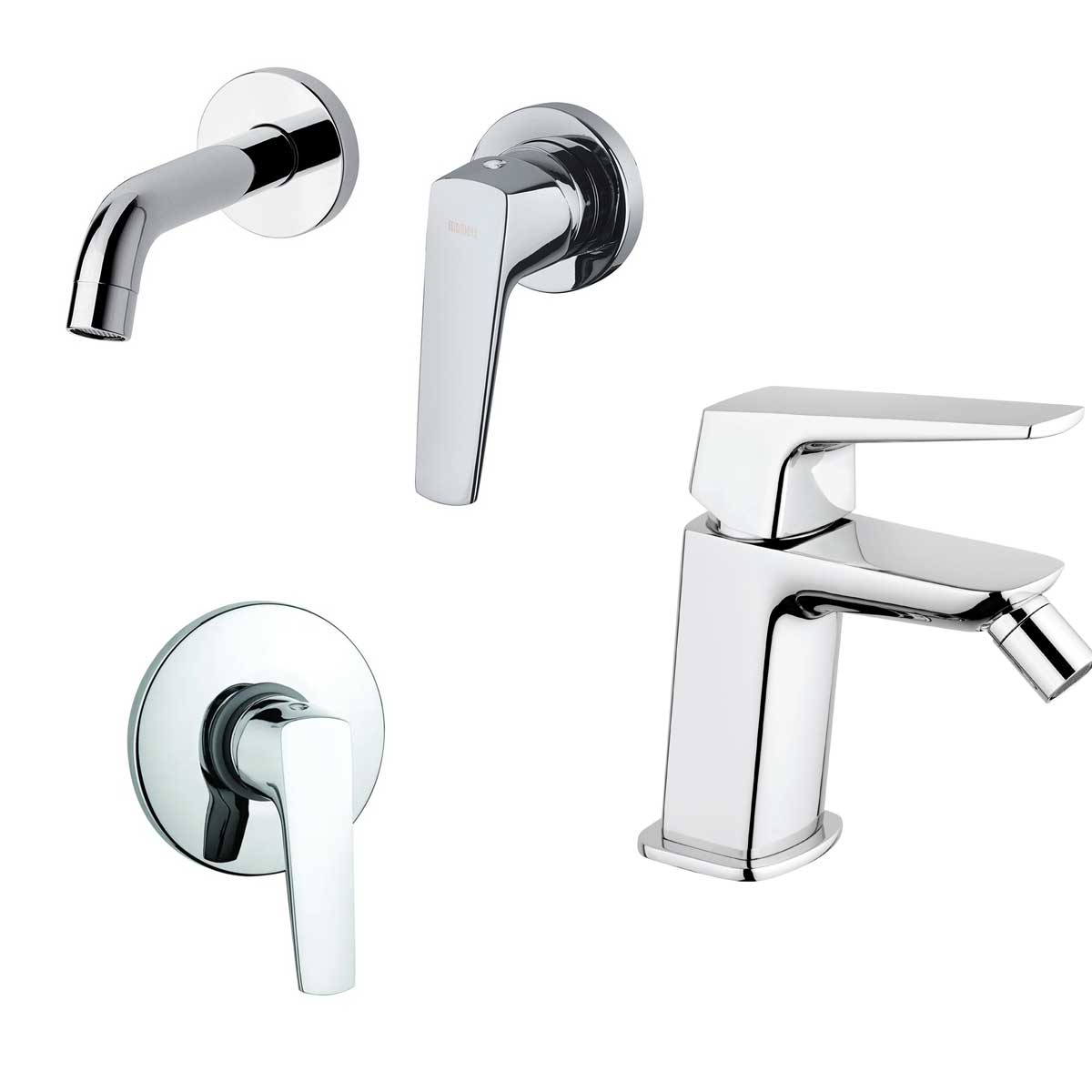 Set di Miscelatori Doccia, Lavabo incasso a parete e Bidet con scarico finitura cromata collezione Spartaco di Mamoli Rubinetterie by CeramicStore | Lo specialista del tuo bagno