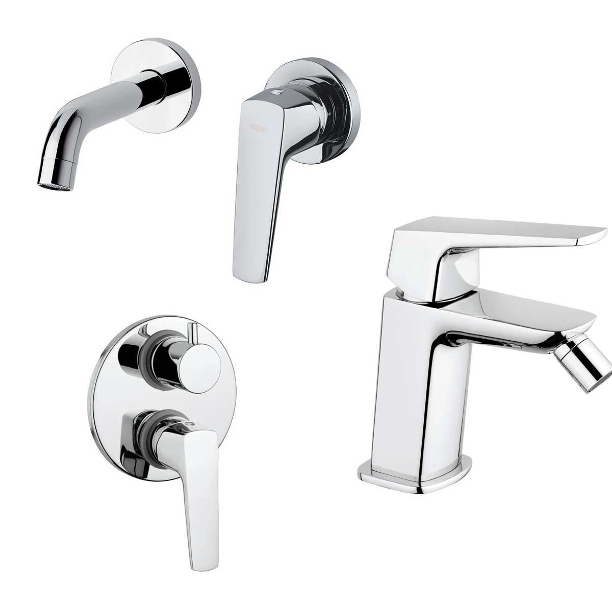 Set di Miscelatori Doccia, con Deviatore Lavabo incasso a parete e Bidet con scarico finitura cromata collezione Spartaco di Mamoli Rubinetterie by CeramicStore | Lo specialista del tuo bagno