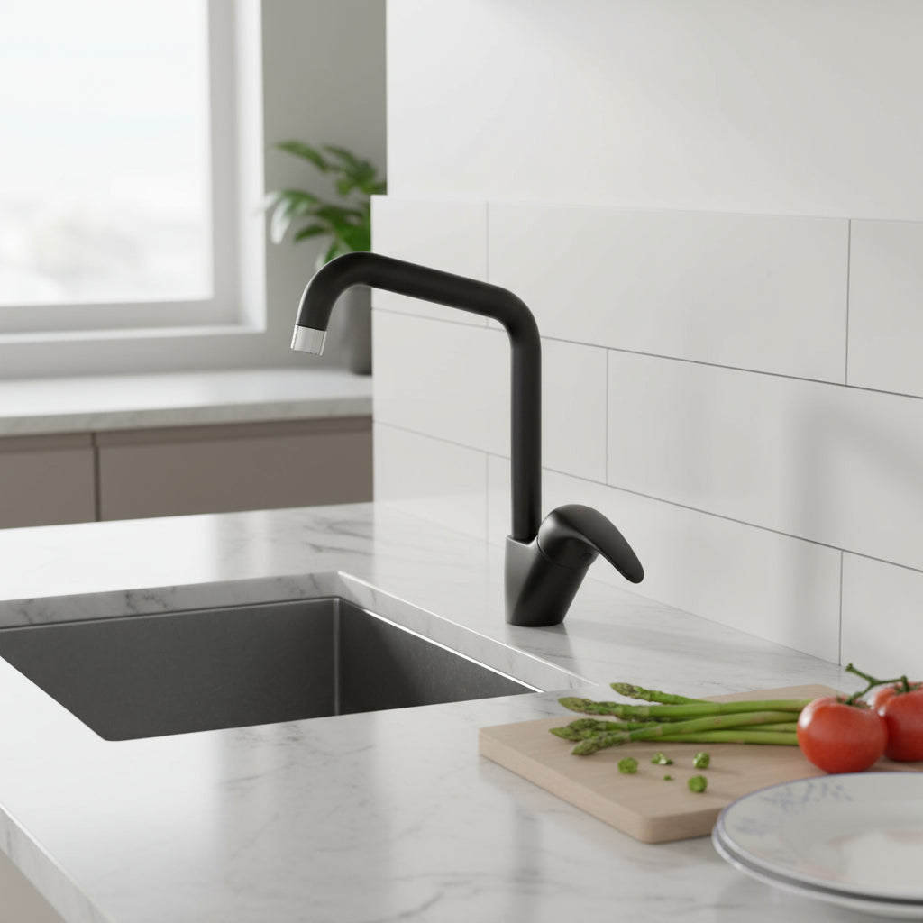 Miscelatore monocomando lavello nero lucido con canna alta serie Nettuno Due Paffoni by CeramicStore | Lo specialista del tuo bagno