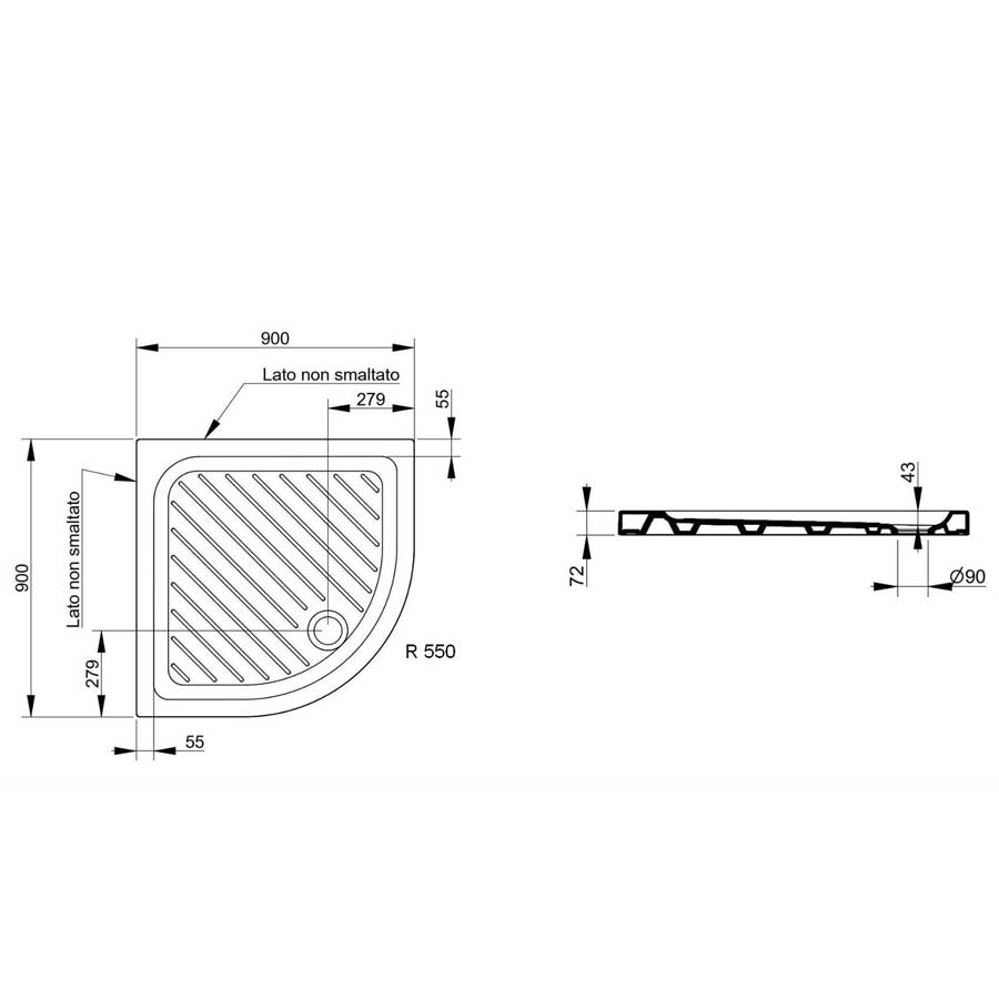 Piatto doccia Dolomite in Ceramica 90x90 Altezza 7 cm semicircolare modello Gemma 2 by CeramicStore | Lo specialista del tuo bagno