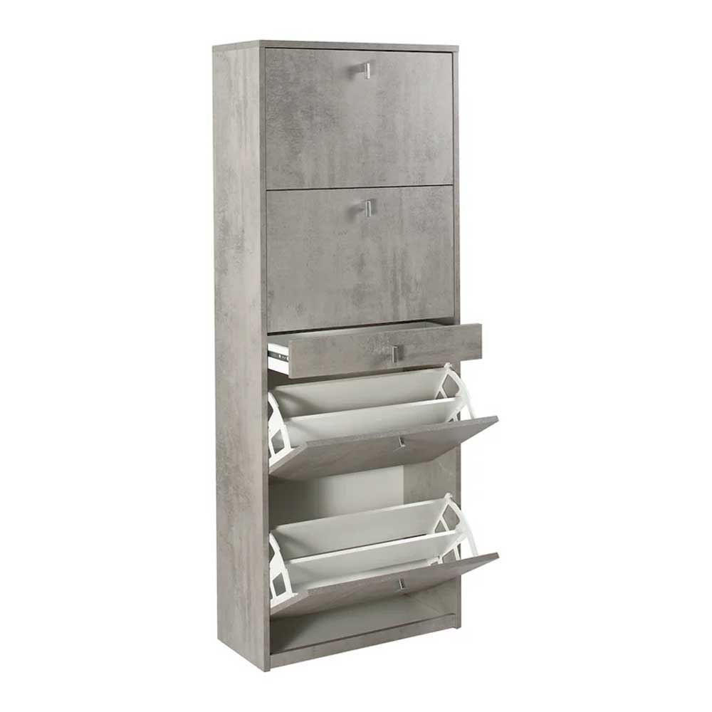 Elegante scarpiera a 4 ante + 1 Cassetto Centrale con maniglia satinata Profondità 29 cm finitura Cemento by Sarmog by CeramicStore | Lo specialista del tuo bagno