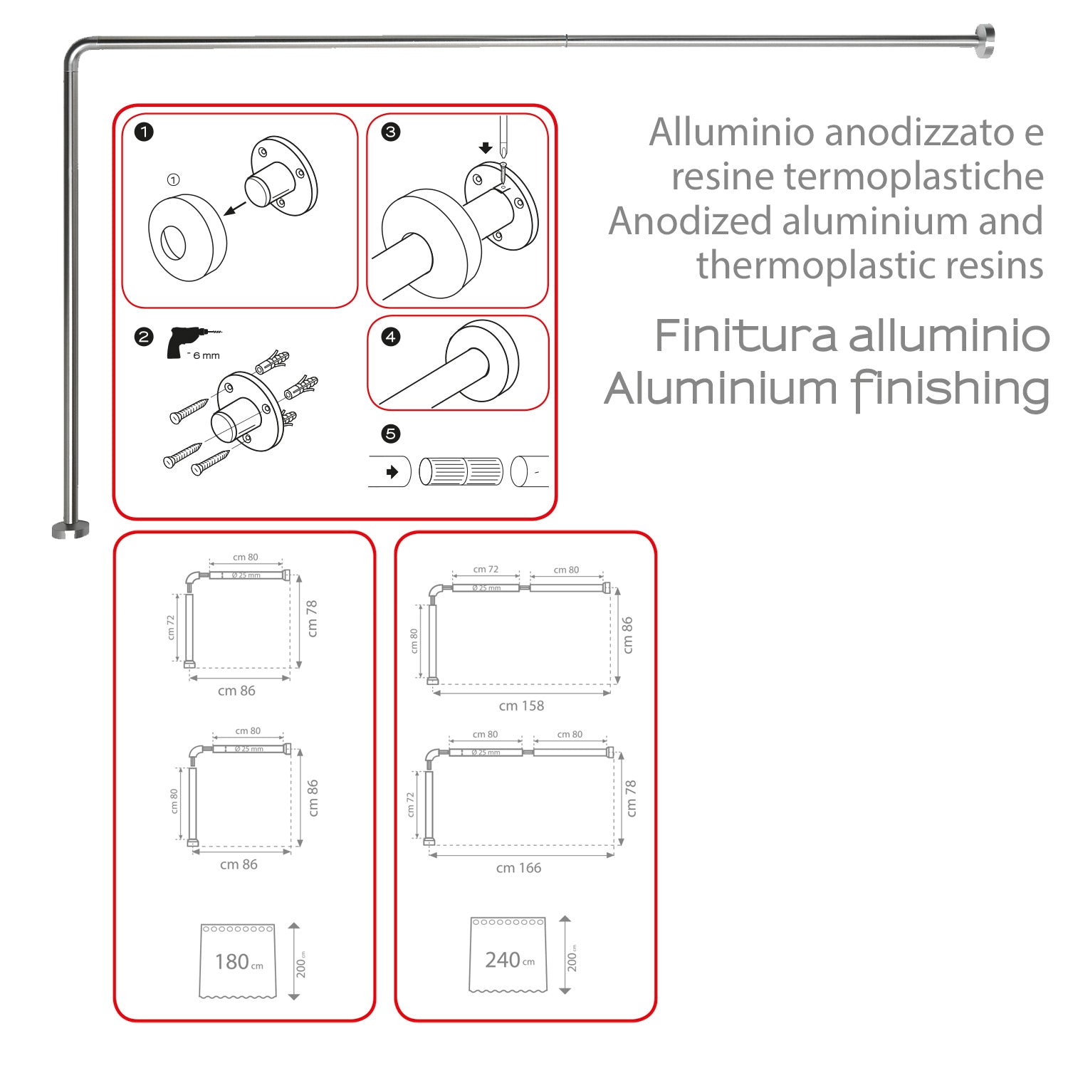 Asta doccia angolare 80x170 cm di Gedy - Alluminio Anodizzato by CeramicStore | Lo specialista del tuo bagno