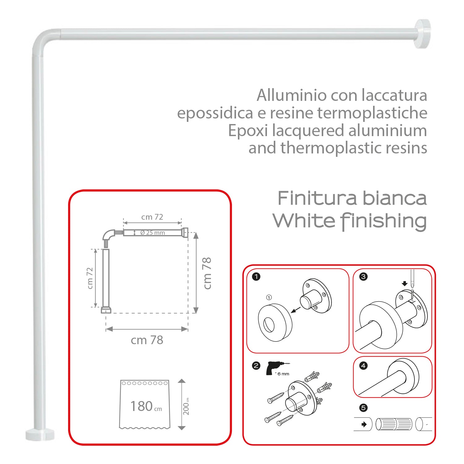 Asta doccia angolare in Alluminio 80x80 cm di Gedy - Bianco by CeramicStore | Lo specialista del tuo bagno