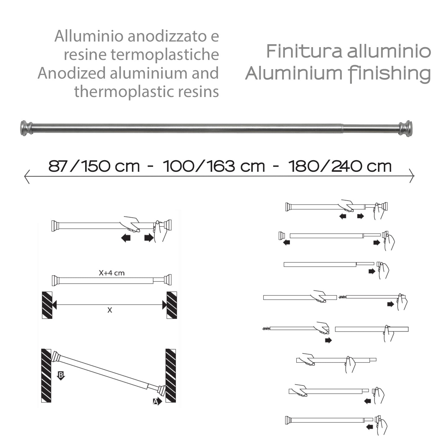 Asta doccia estensibile 105/240 cm di Gedy - Alluminio Anodizzato by CeramicStore | Lo specialista del tuo bagno
