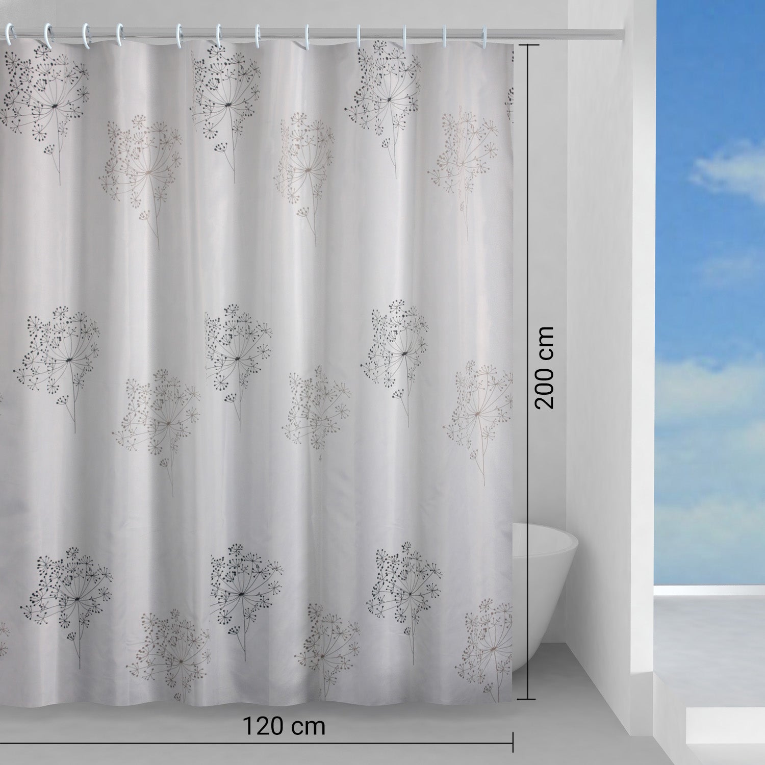 Tenda doccia in tessuto 120x200 cm modello Parfume di Gedy - Bianco/Nero by CeramicStore | Lo specialista del tuo bagno