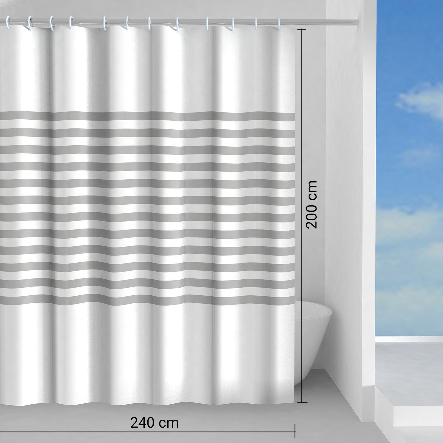 Tenda doccia in tessuto 240x200 cm modello Parallele di Gedy - Grigio by CeramicStore | Lo specialista del tuo bagno