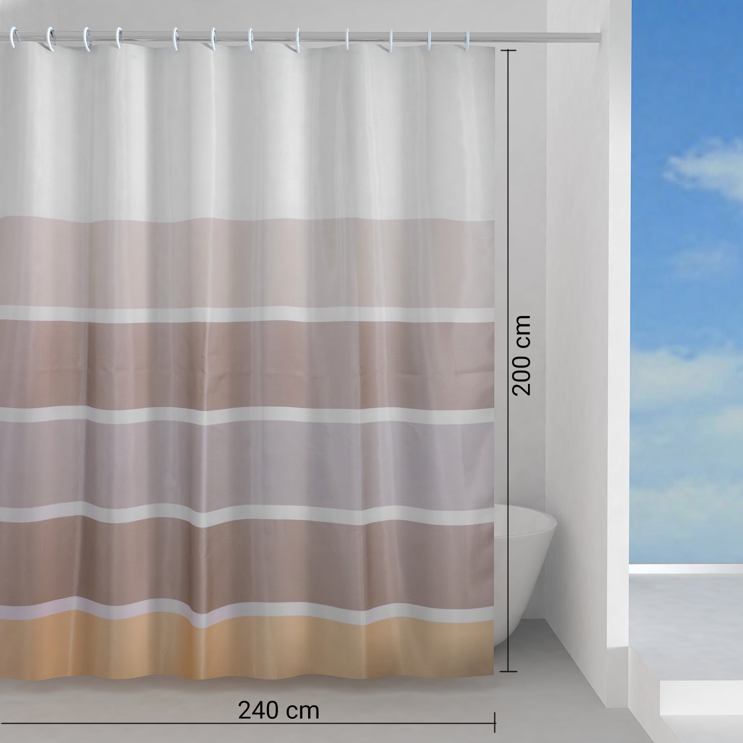 Tenda doccia in tessuto 240x200 cm modello Spiaggia di Gedy - Beige/Marrone by CeramicStore | Lo specialista del tuo bagno