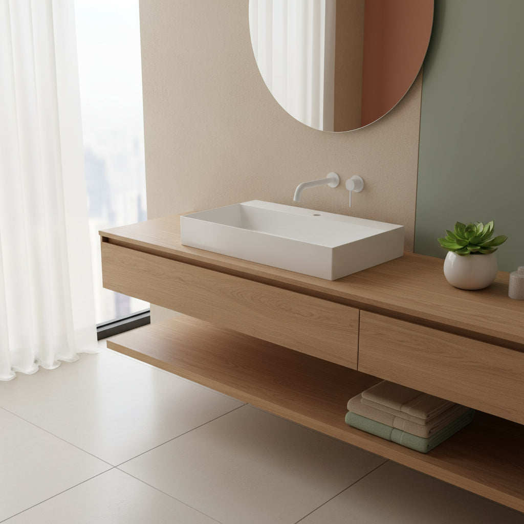 Lavabo appoggio/sospeso Azzurra serie Elegance Squared 81x40 cm - Bianco lucido