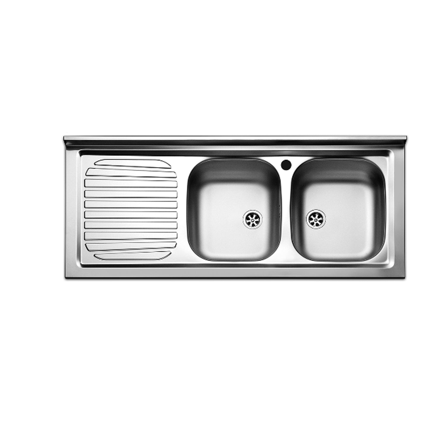 Lavello da cucina in acciaio inox con 2 vasche e sgocciolatoio a sinistra 120x50 cm by CeramicStore | Lo specialista del tuo bagno