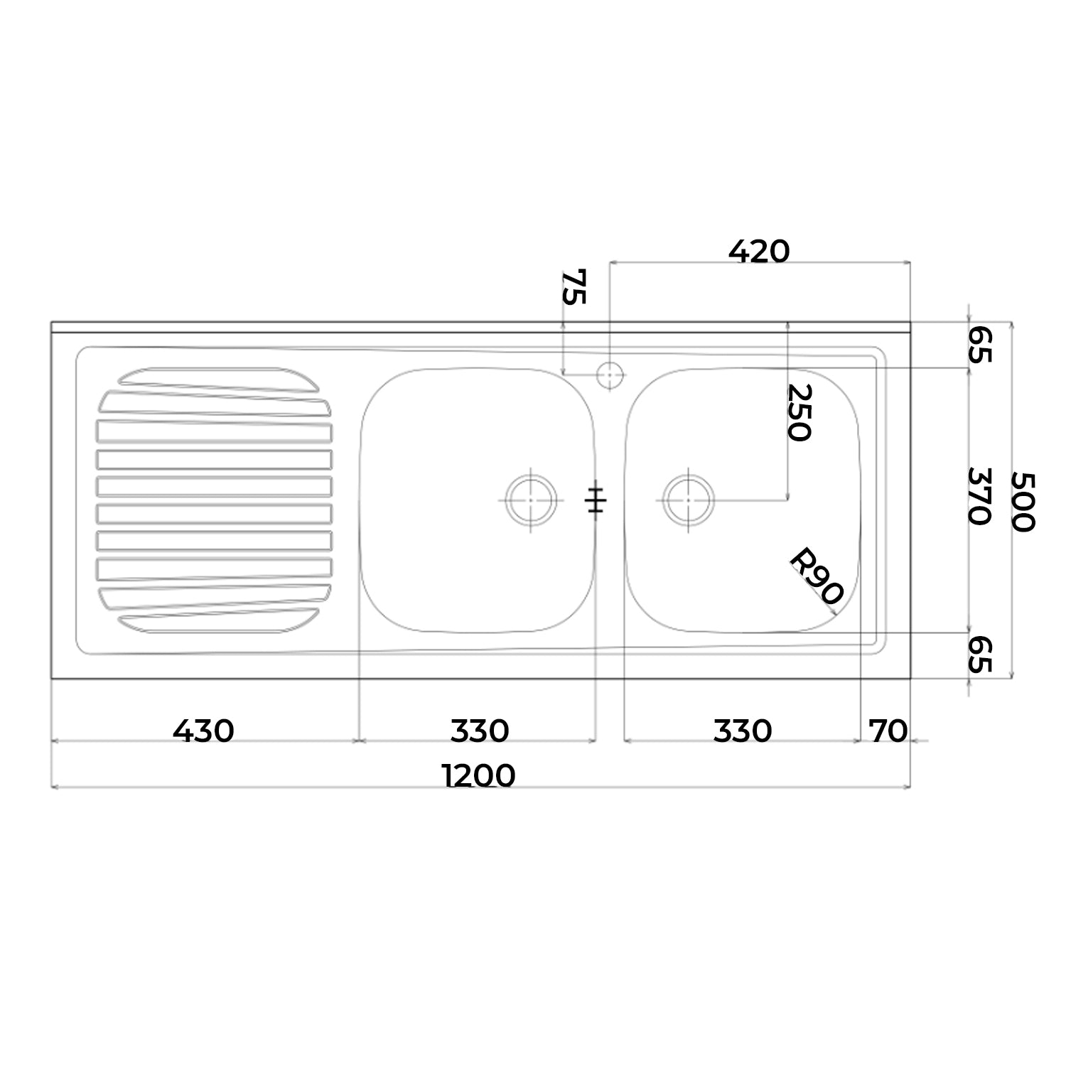 Lavello da cucina in acciaio inox con 2 vasche e sgocciolatoio a sinistra 120x50 cm by CeramicStore | Lo specialista del tuo bagno